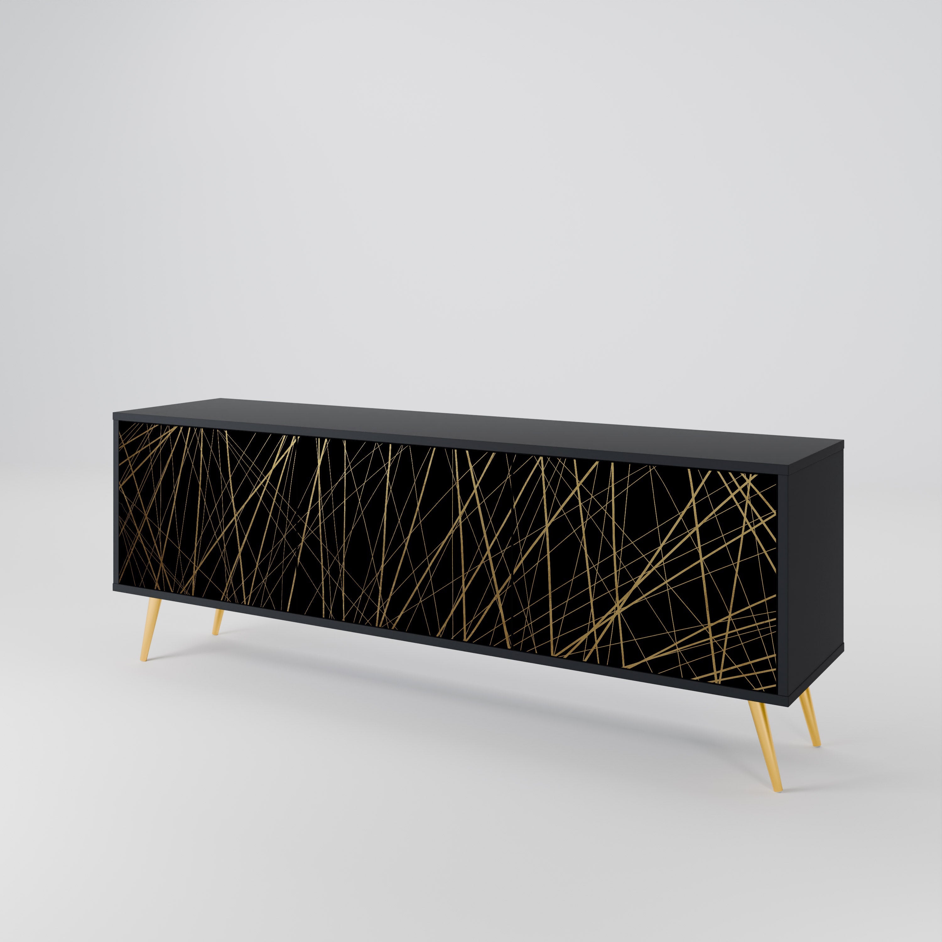 BRIGHT MESH TV-Lowboard mit 3 Türen in Schwarz