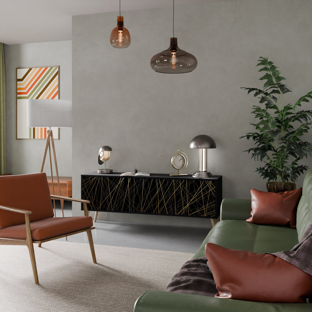 BRIGHT MESH TV-Lowboard mit 3 Türen in Schwarz