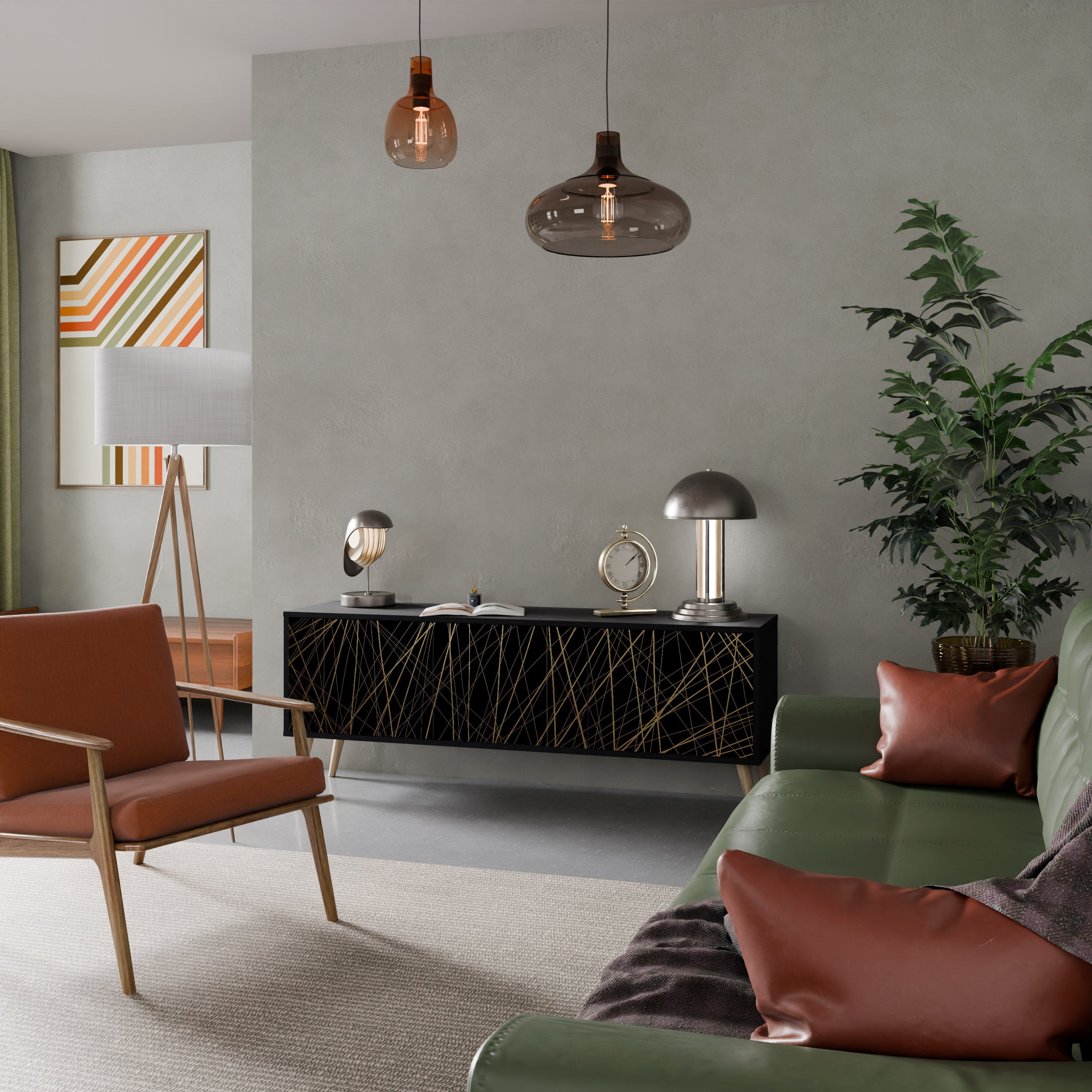 BRIGHT MESH TV-Lowboard mit 3 Türen in Schwarz