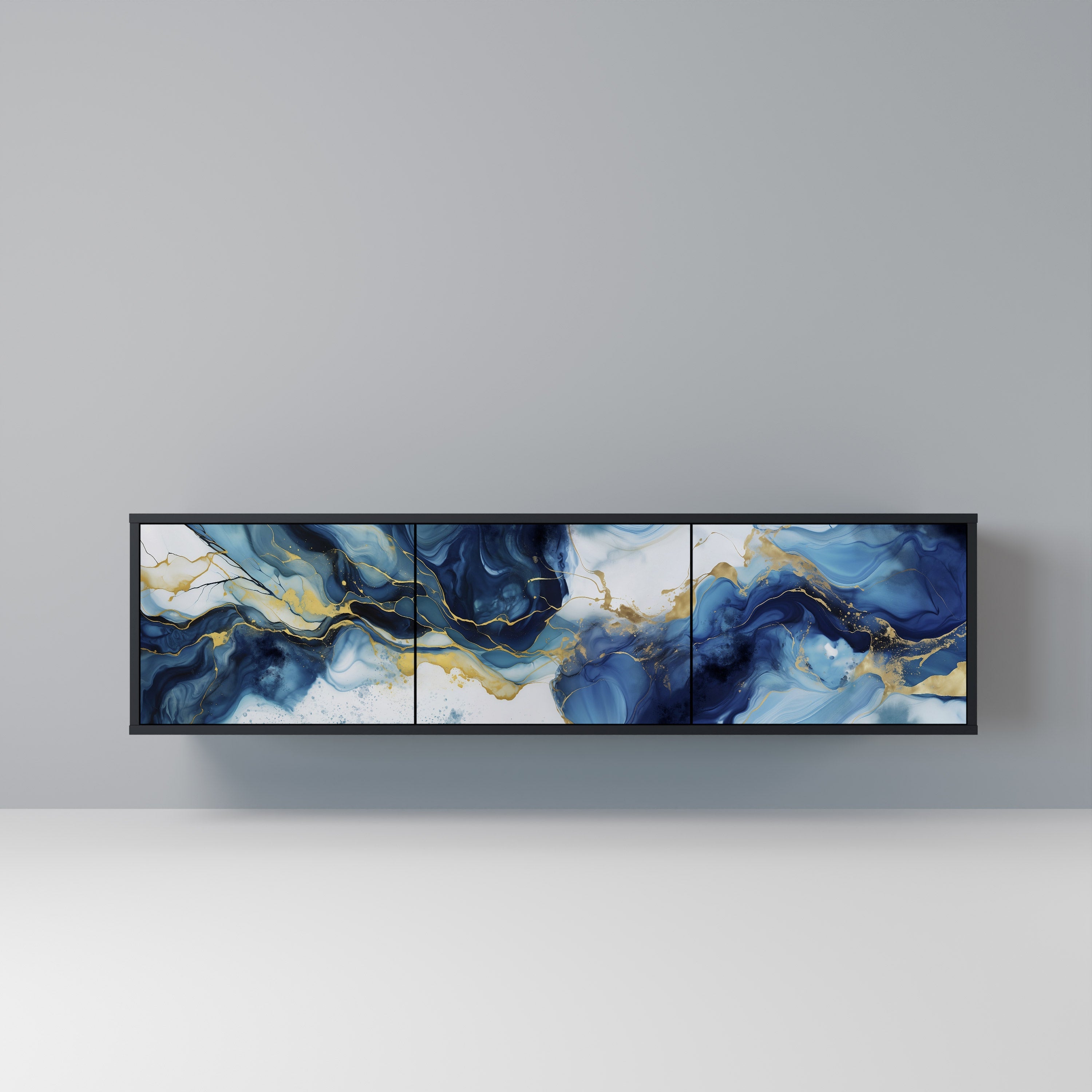 INKY MARBLE TV-Lowboard mit 3 Türen in Schwarz