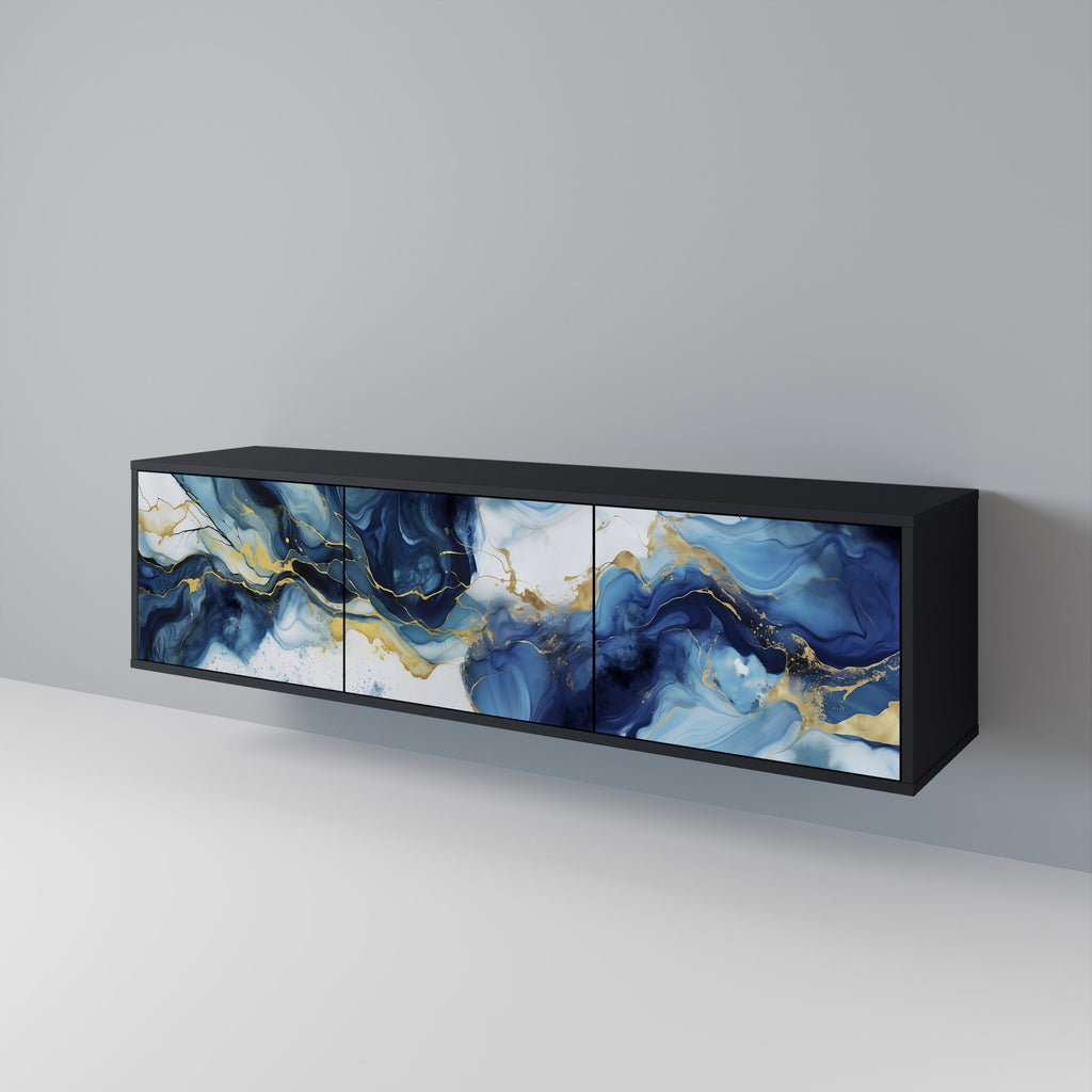 INKY MARBLE TV-Lowboard mit 3 Türen in Schwarz