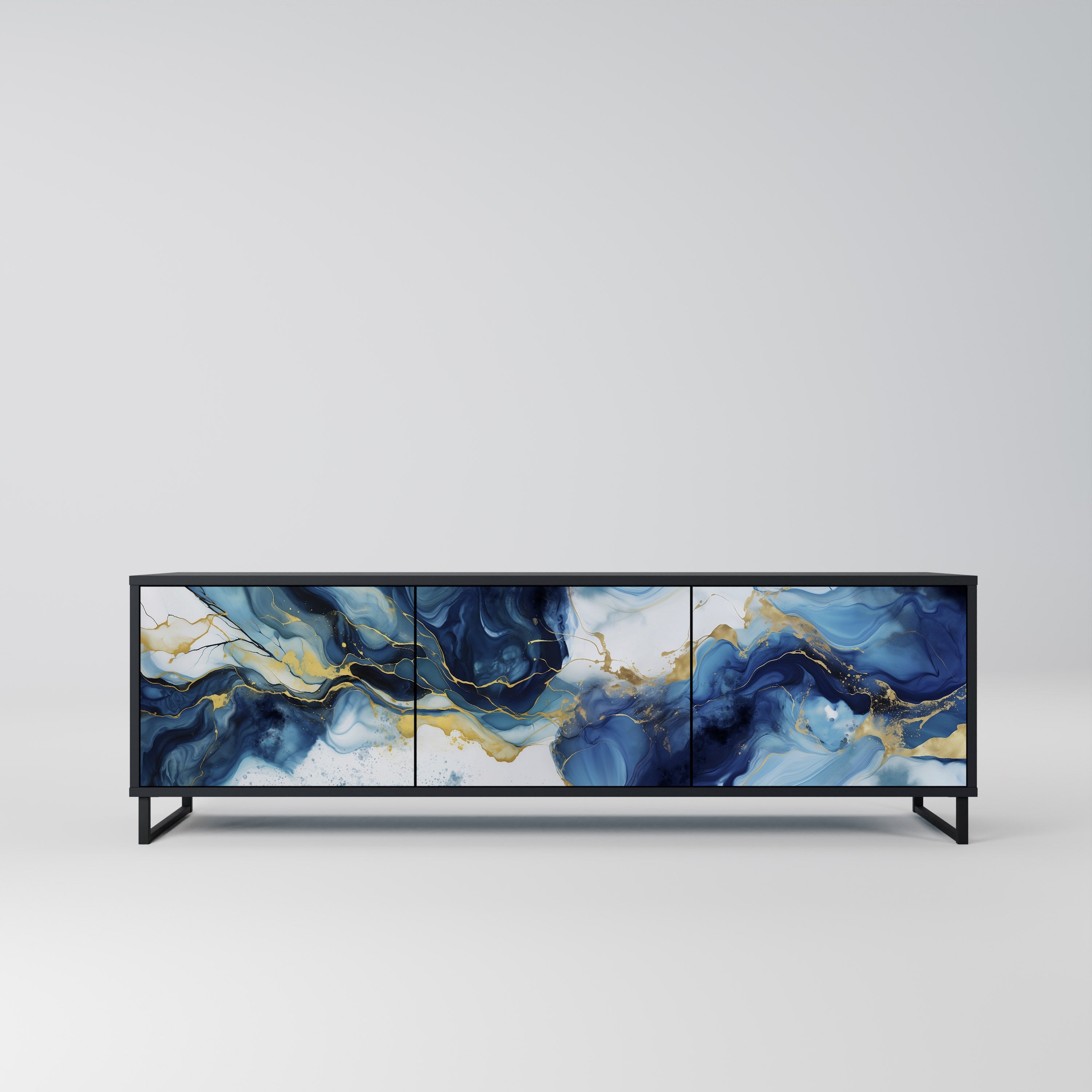 INKY MARBLE TV-Lowboard mit 3 Türen in Schwarz