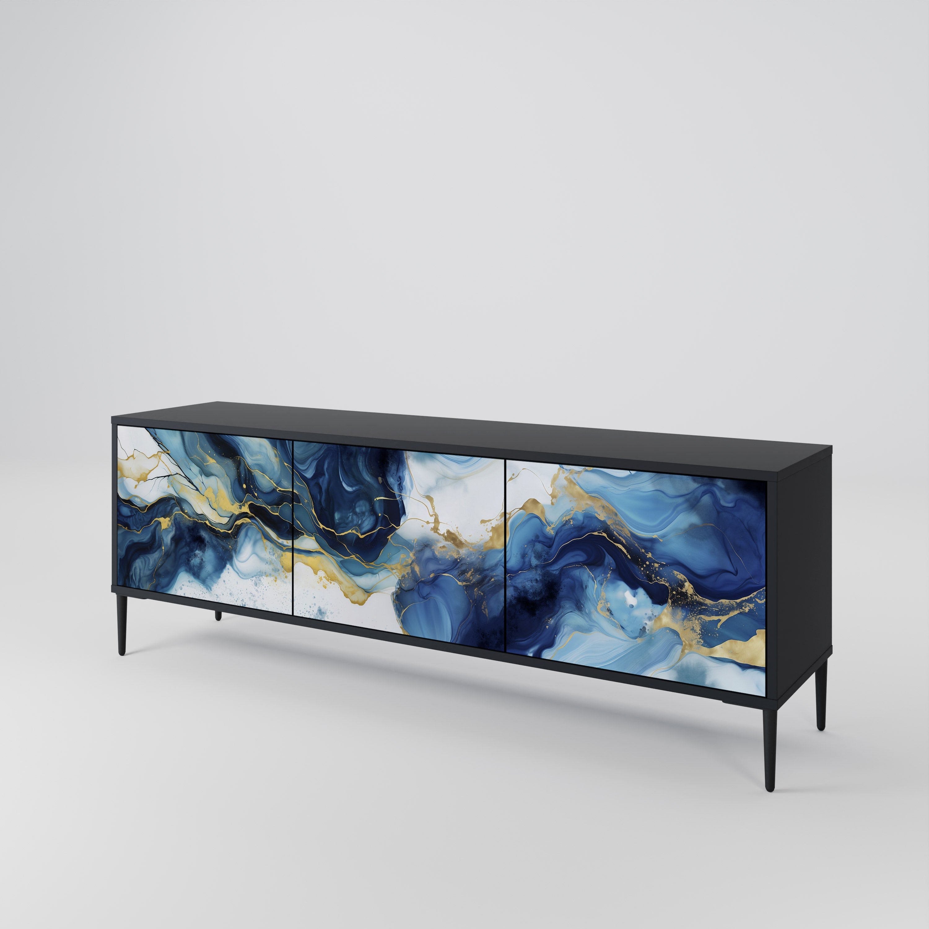 INKY MARBLE TV-Lowboard mit 3 Türen in Schwarz