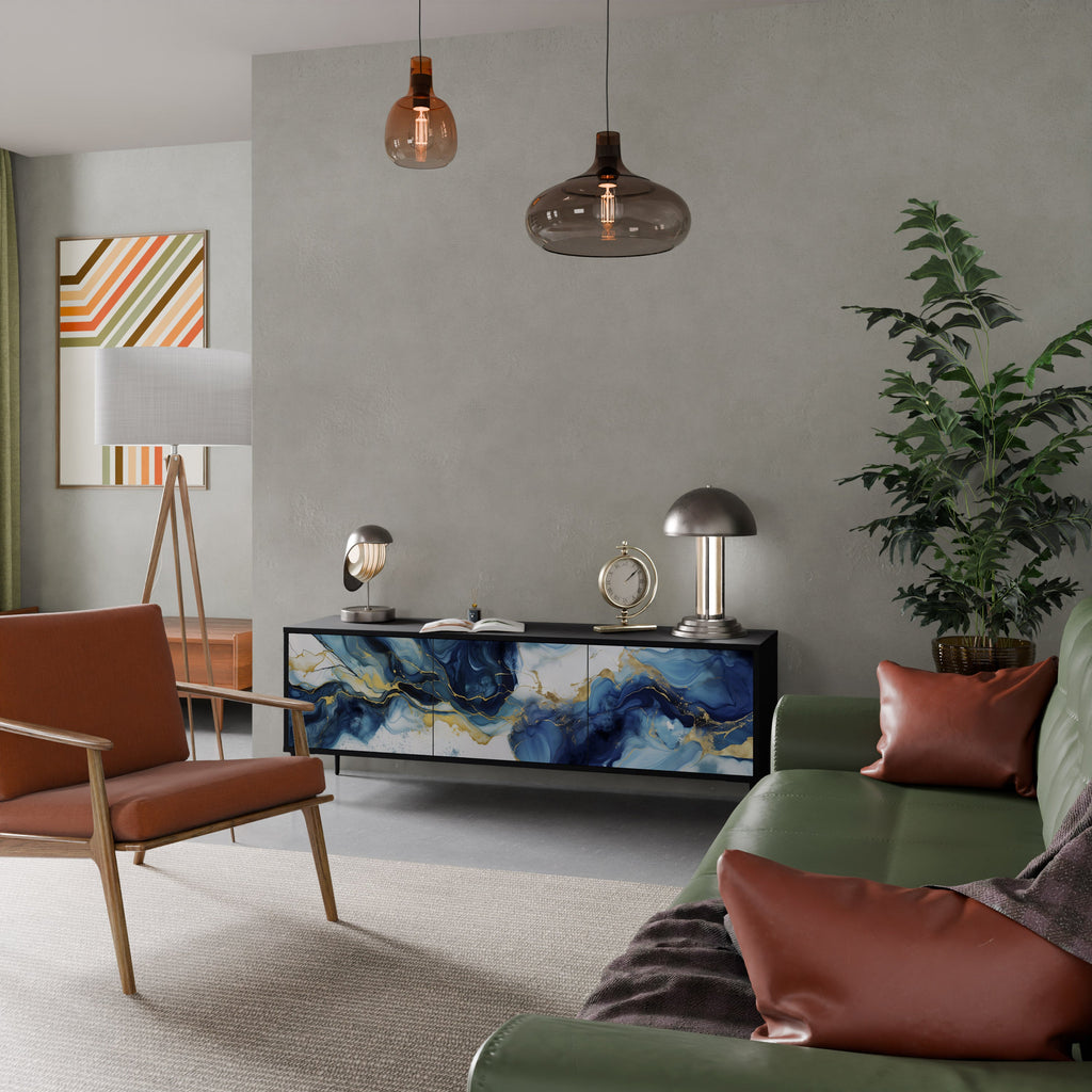 INKY MARBLE TV-Lowboard mit 3 Türen in Schwarz