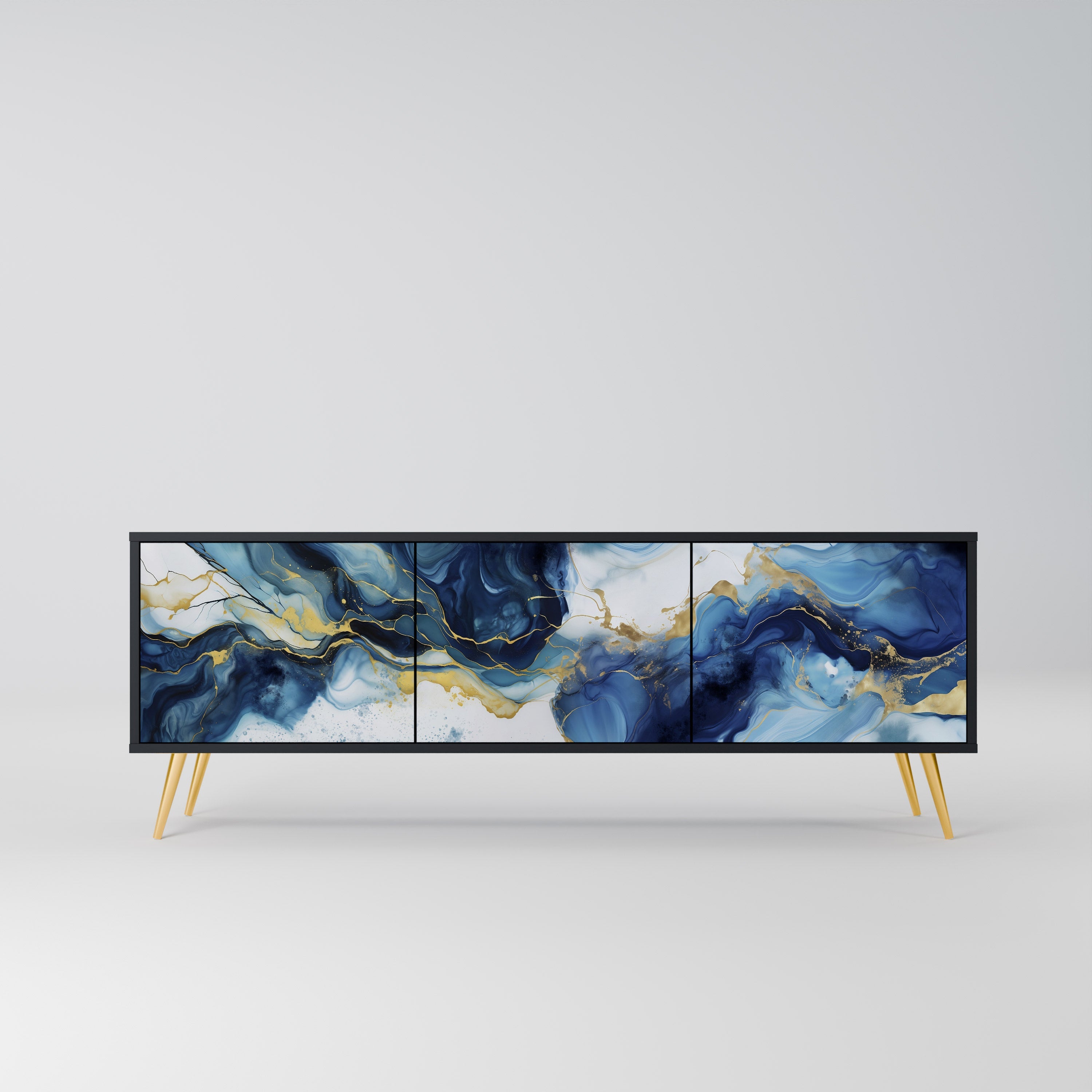 INKY MARBLE TV-Lowboard mit 3 Türen in Schwarz