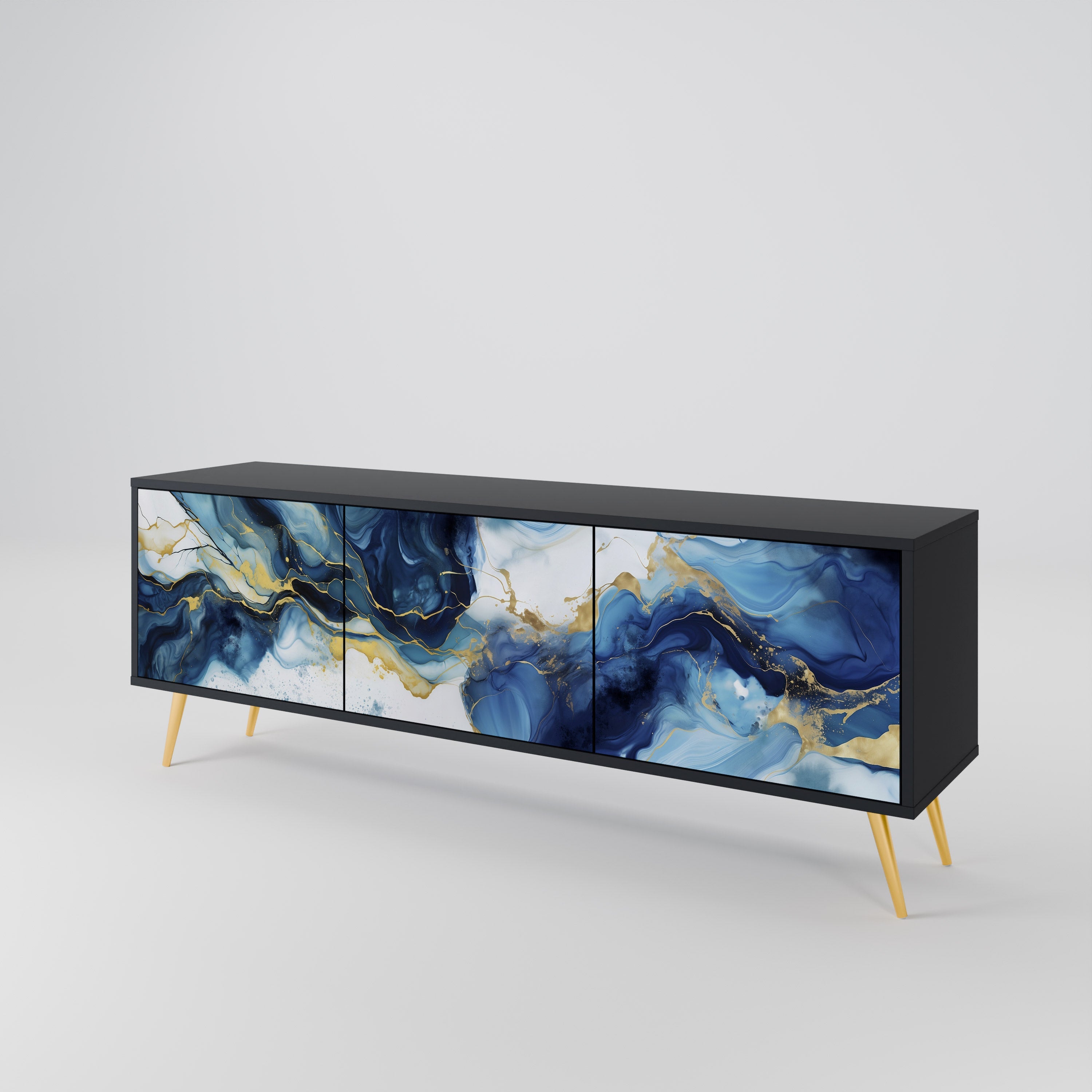 INKY MARBLE TV-Lowboard mit 3 Türen in Schwarz