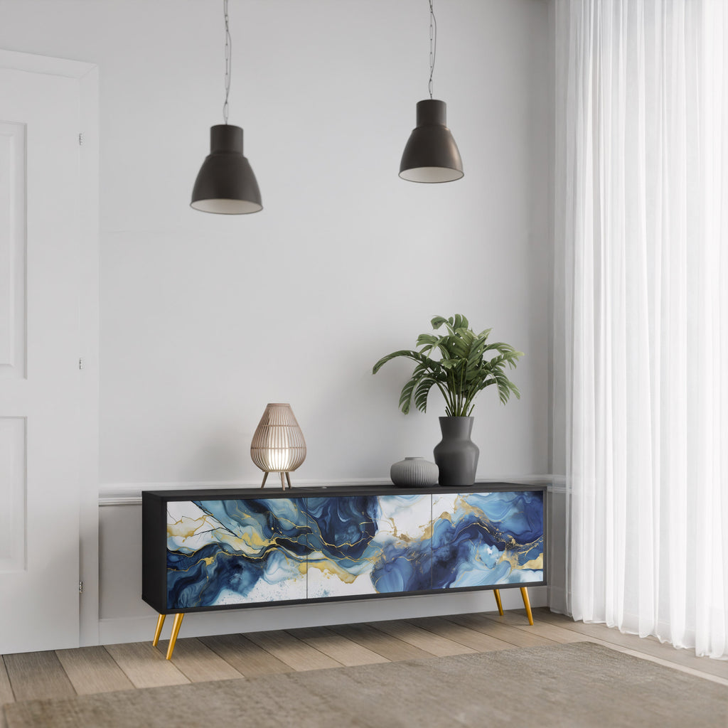 INKY MARBLE TV-Lowboard mit 3 Türen in Schwarz