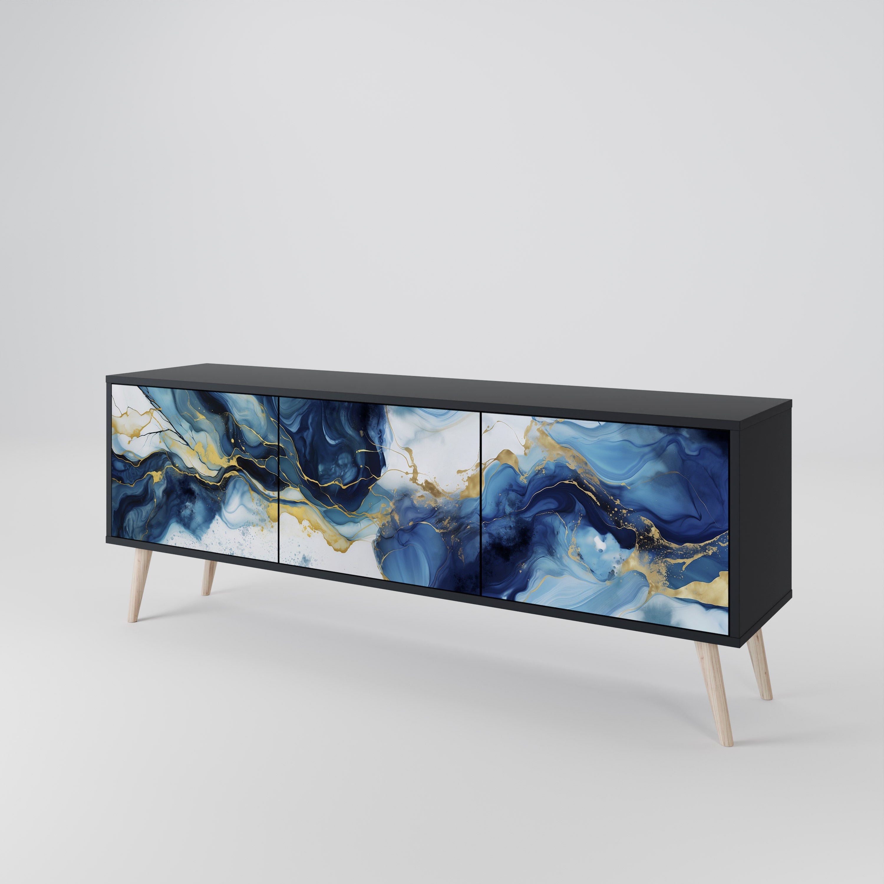 INKY MARBLE TV-Lowboard mit 3 Türen in Schwarz