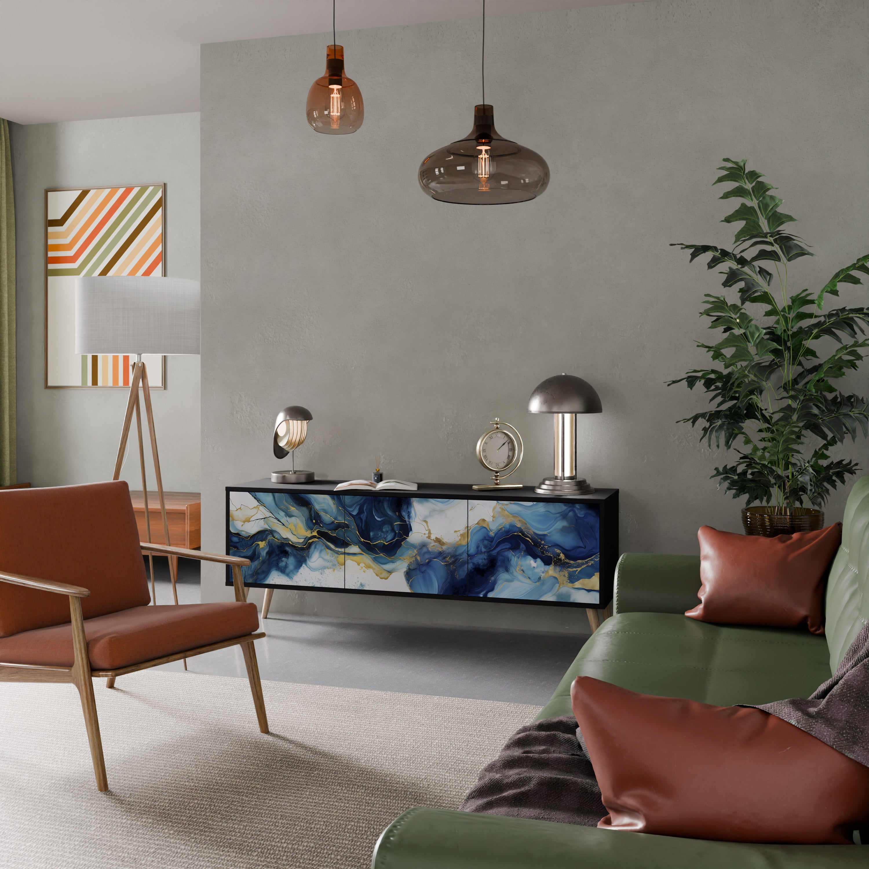 INKY MARBLE TV-Lowboard mit 3 Türen in Schwarz