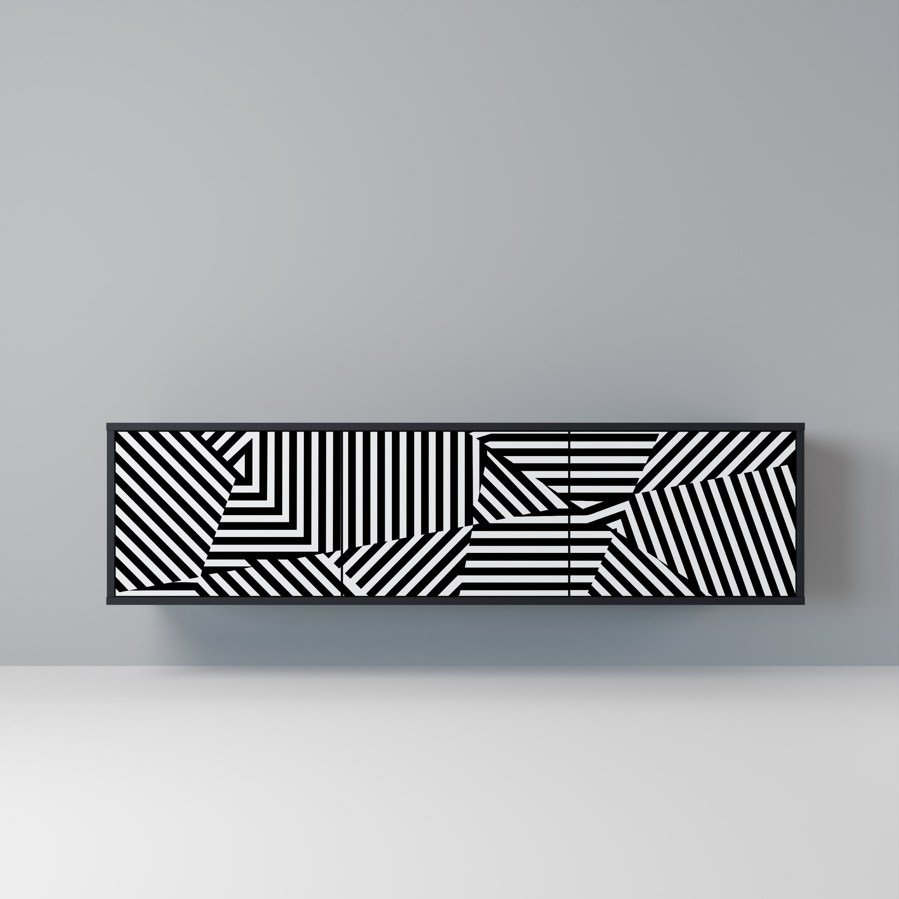 ILLUSIONARY LATTICE TV-Lowboard mit 3 Türen in Schwarz