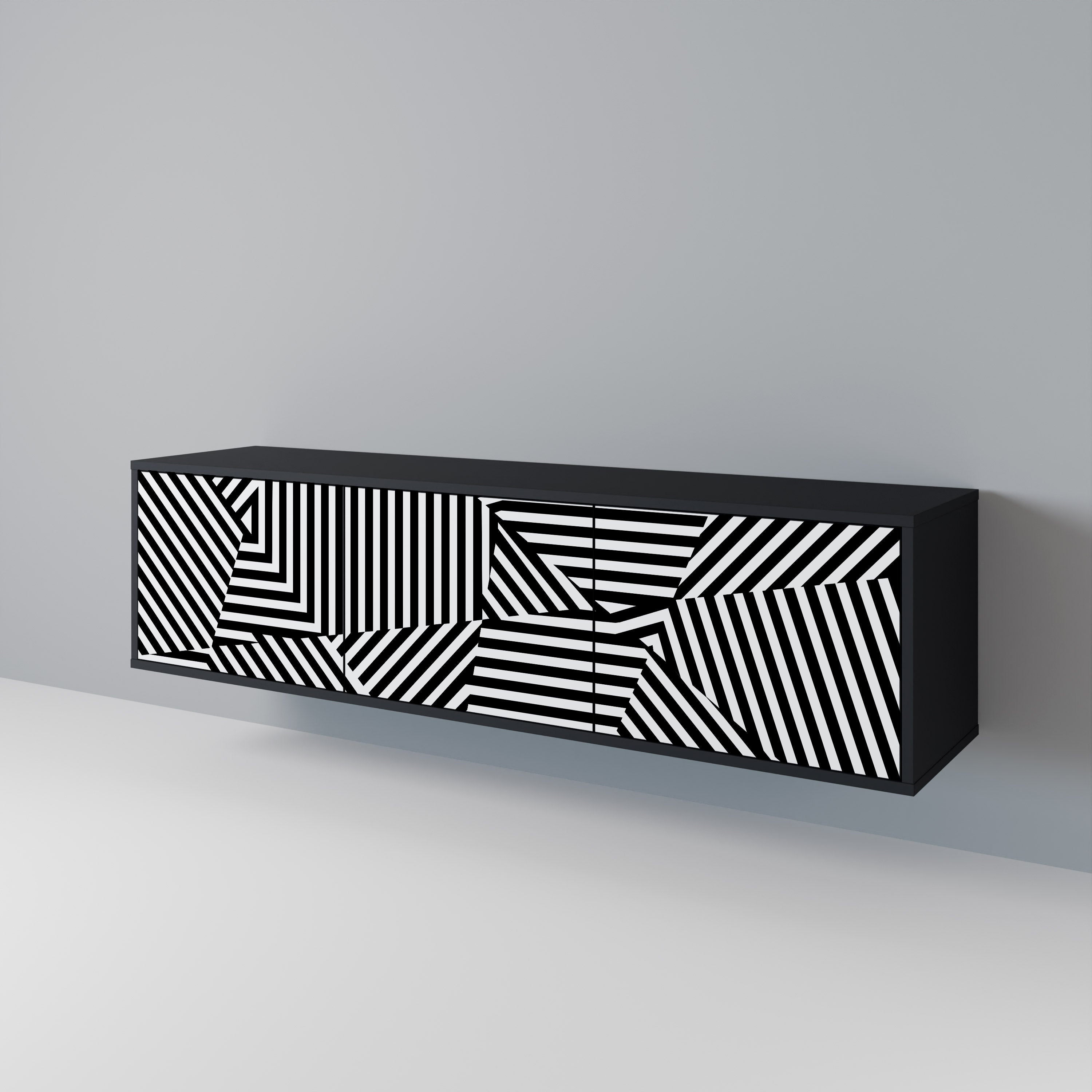 ILLUSIONARY LATTICE TV-Lowboard mit 3 Türen in Schwarz