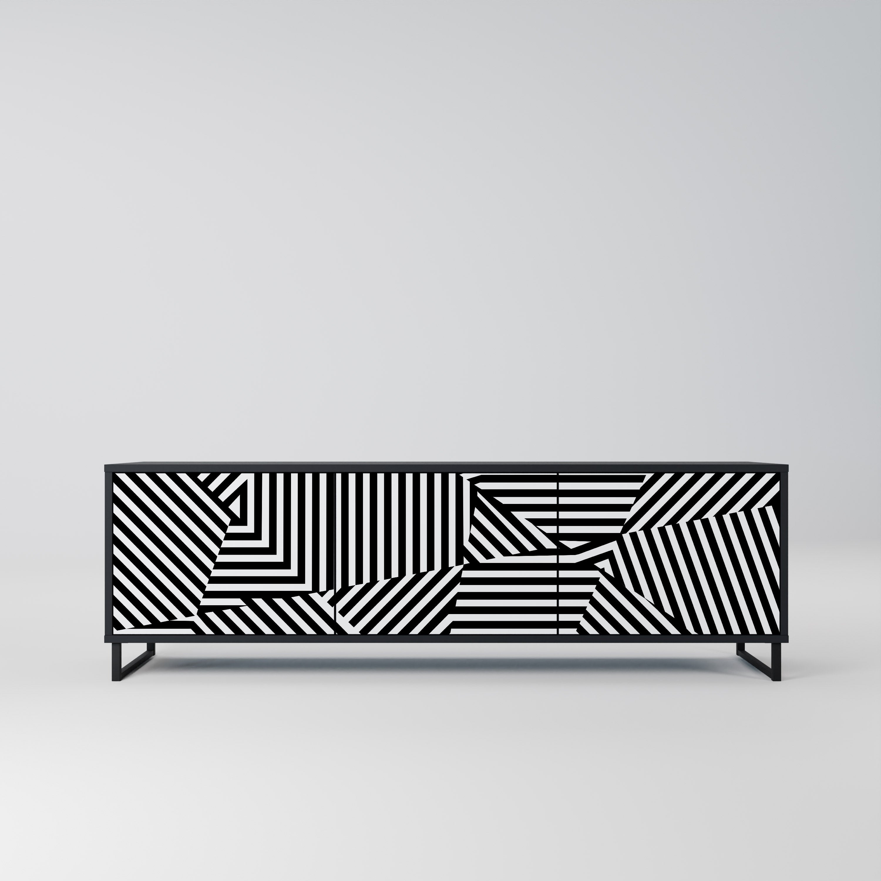 ILLUSIONARY LATTICE TV-Lowboard mit 3 Türen in Schwarz