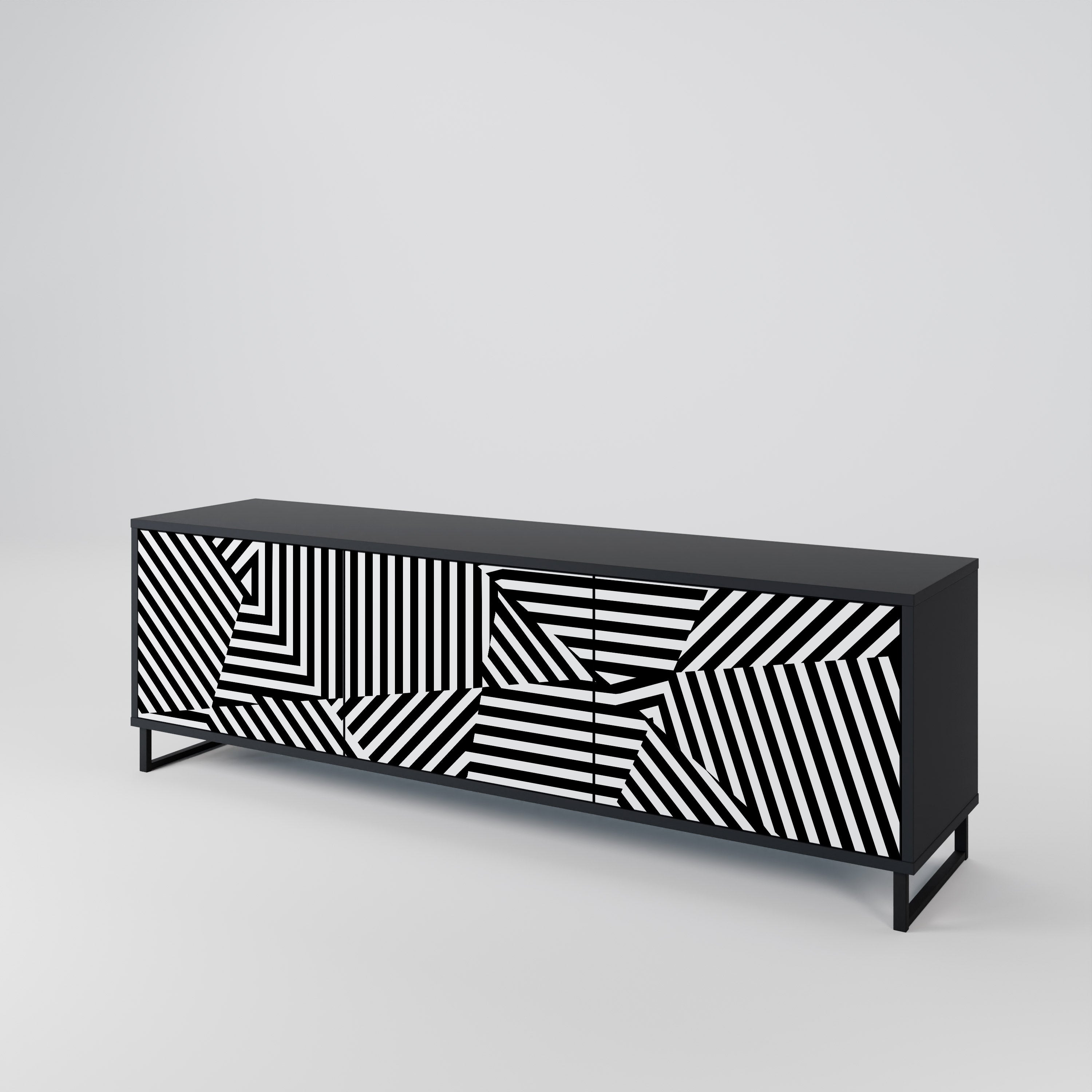 ILLUSIONARY LATTICE TV-Lowboard mit 3 Türen in Schwarz