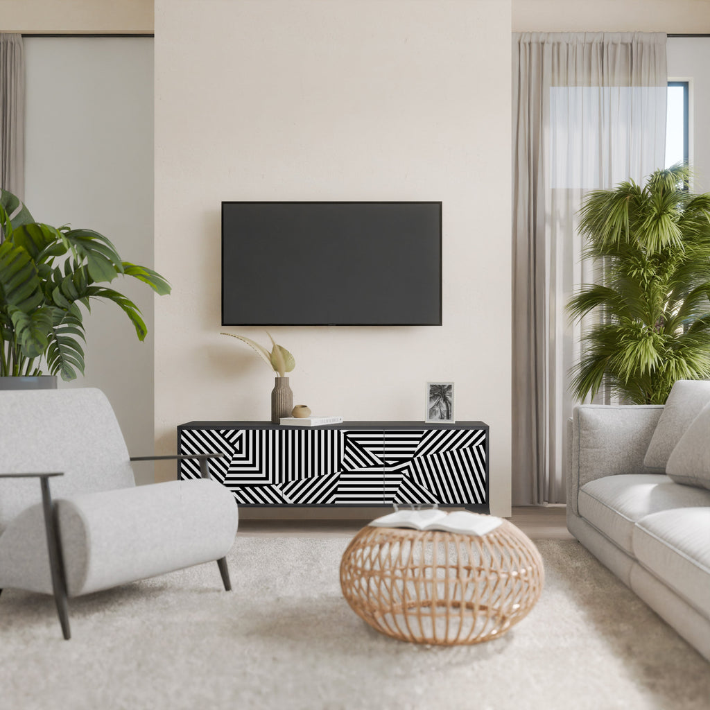 ILLUSIONARY LATTICE TV-Lowboard mit 3 Türen in Schwarz