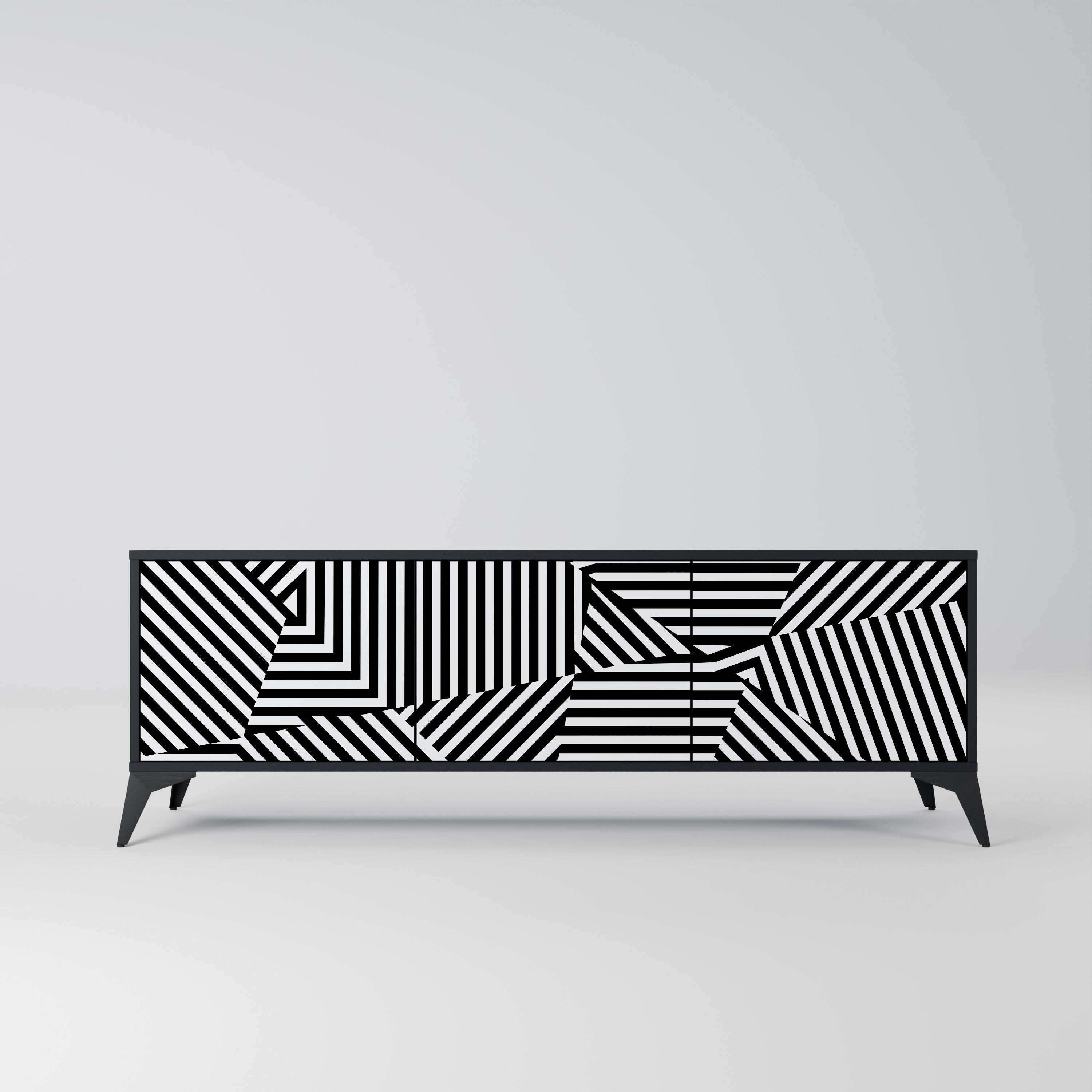 ILLUSIONARY LATTICE TV-Lowboard mit 3 Türen in Schwarz