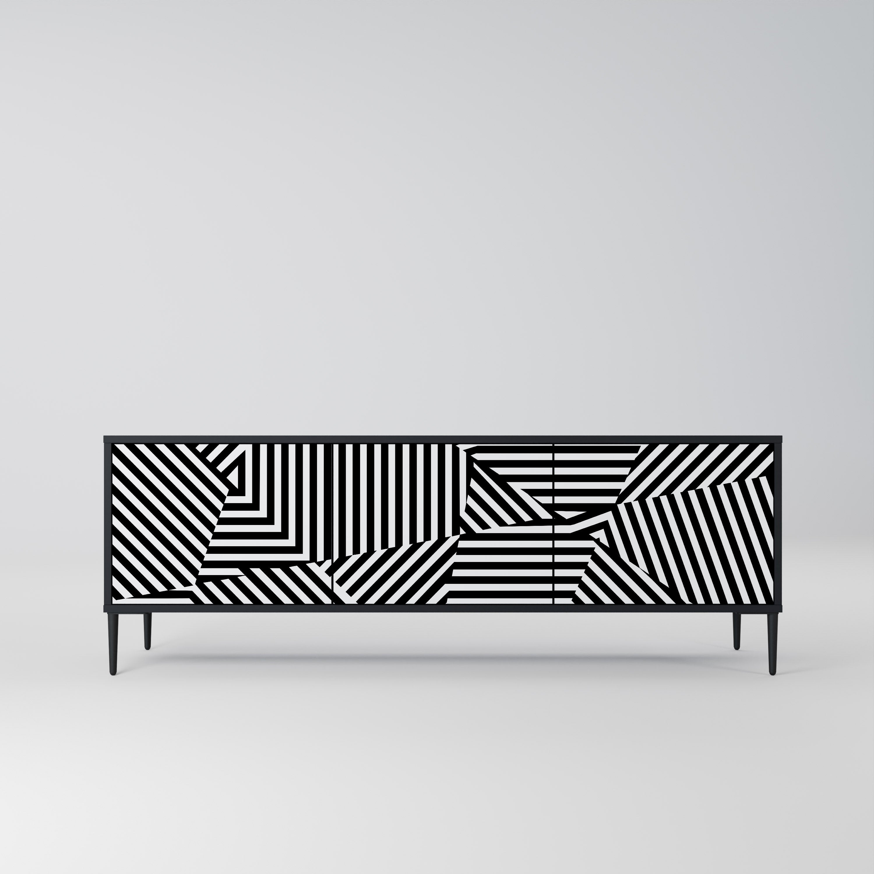 ILLUSIONARY LATTICE TV-Lowboard mit 3 Türen in Schwarz