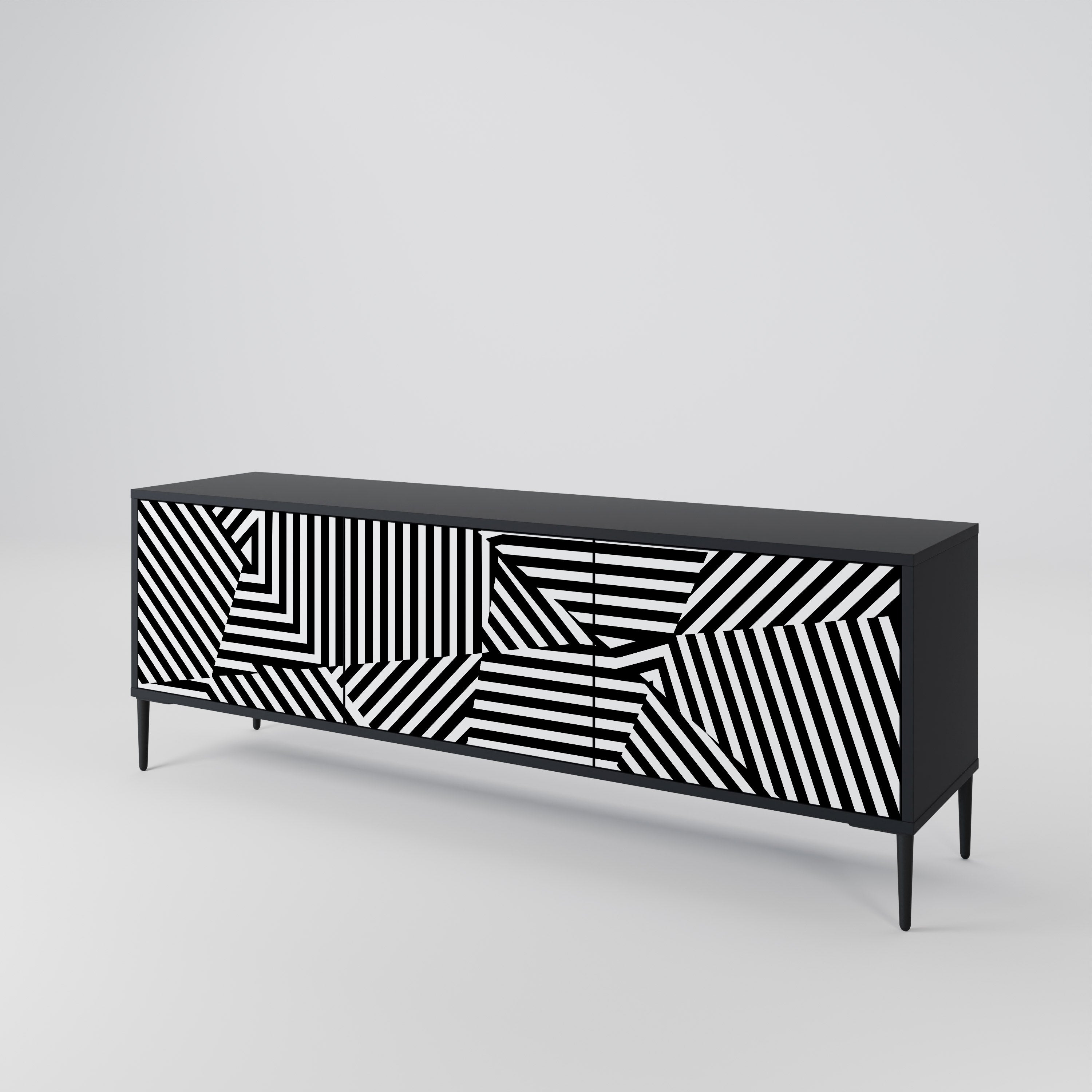 ILLUSIONARY LATTICE TV-Lowboard mit 3 Türen in Schwarz