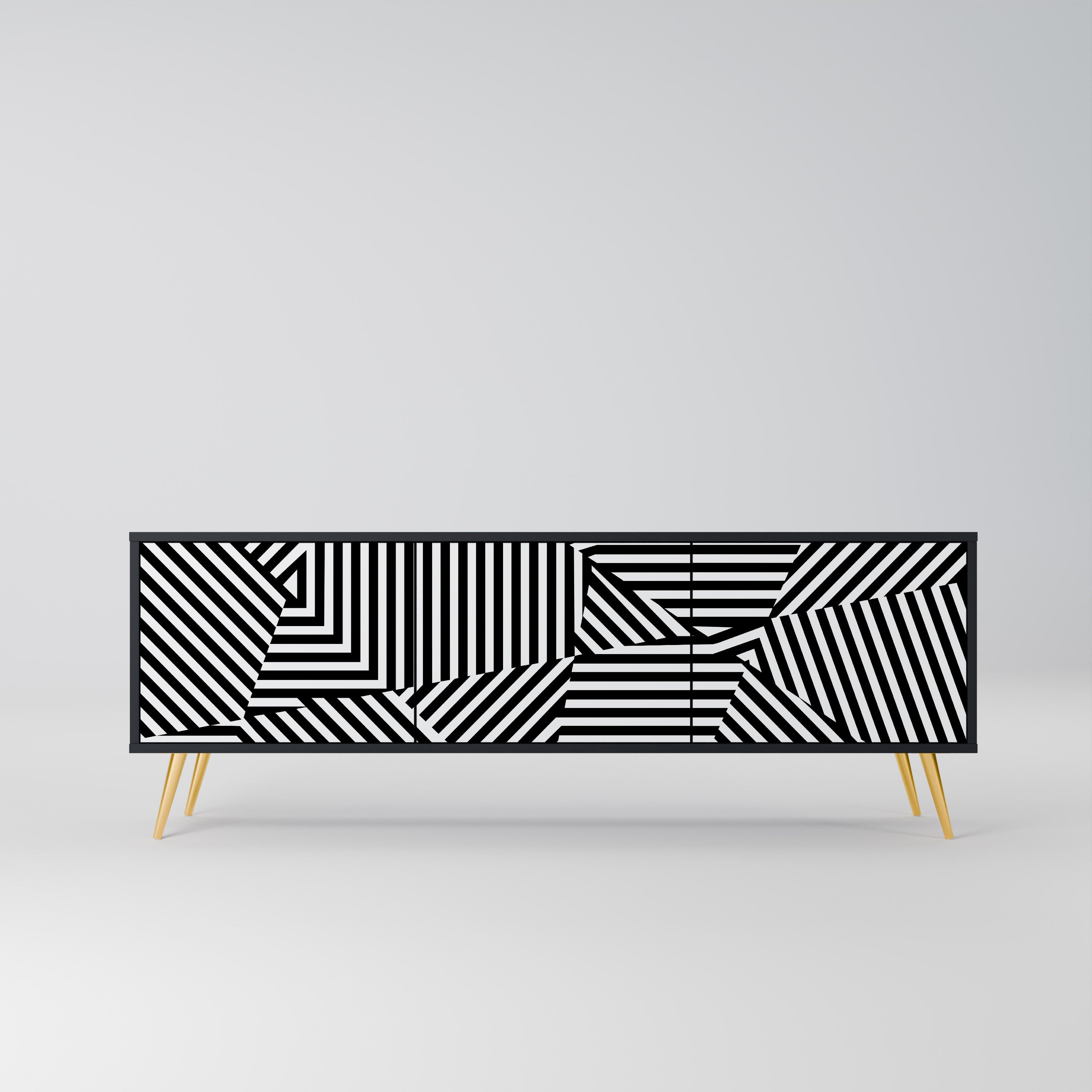 ILLUSIONARY LATTICE TV-Lowboard mit 3 Türen in Schwarz