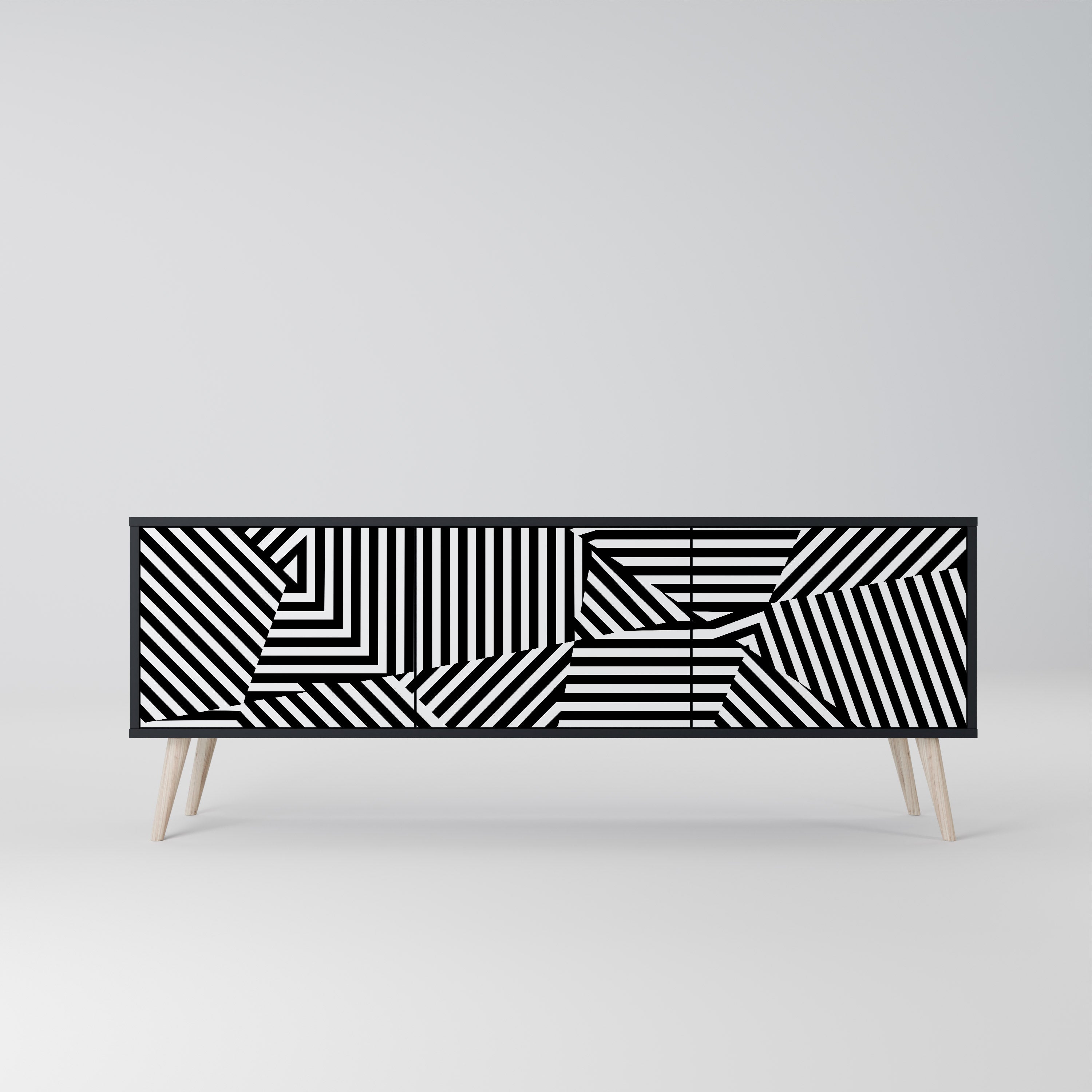 ILLUSIONARY LATTICE TV-Lowboard mit 3 Türen in Schwarz