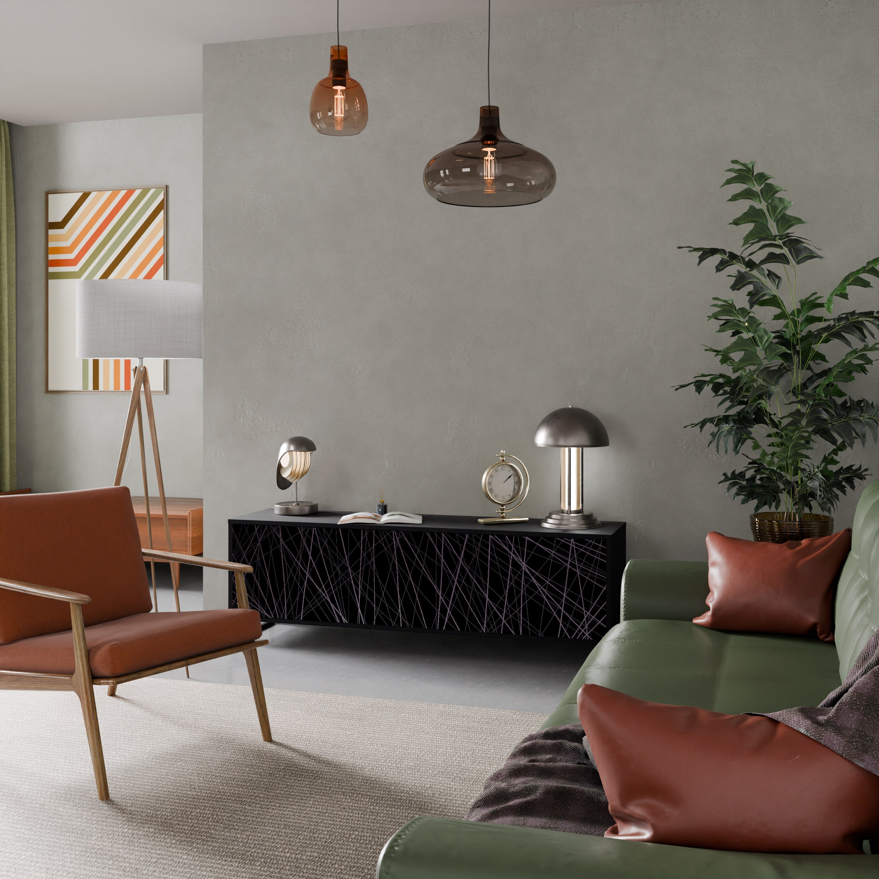 SHIMMER SPIDERGRAM TV-Lowboard mit 3 Türen in Schwarz