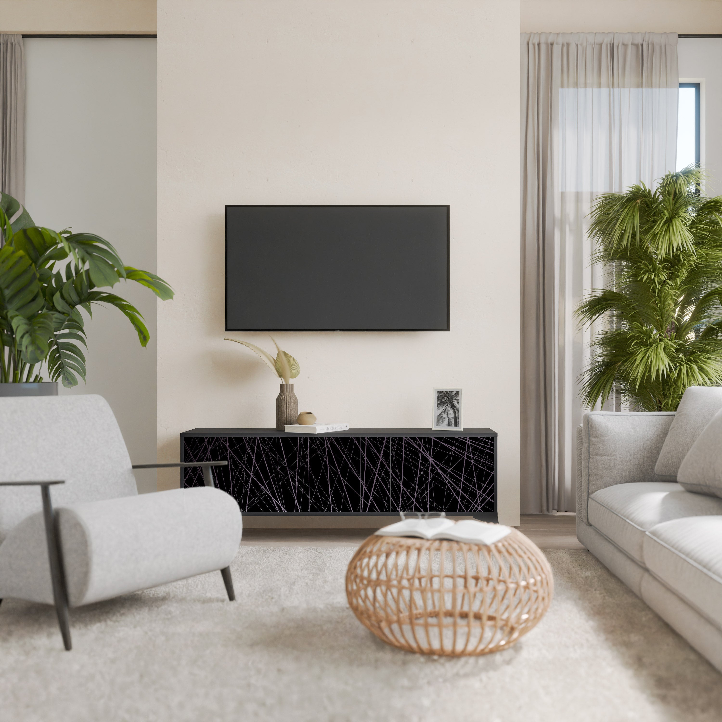 SHIMMER SPIDERGRAM TV-Lowboard mit 3 Türen in Schwarz