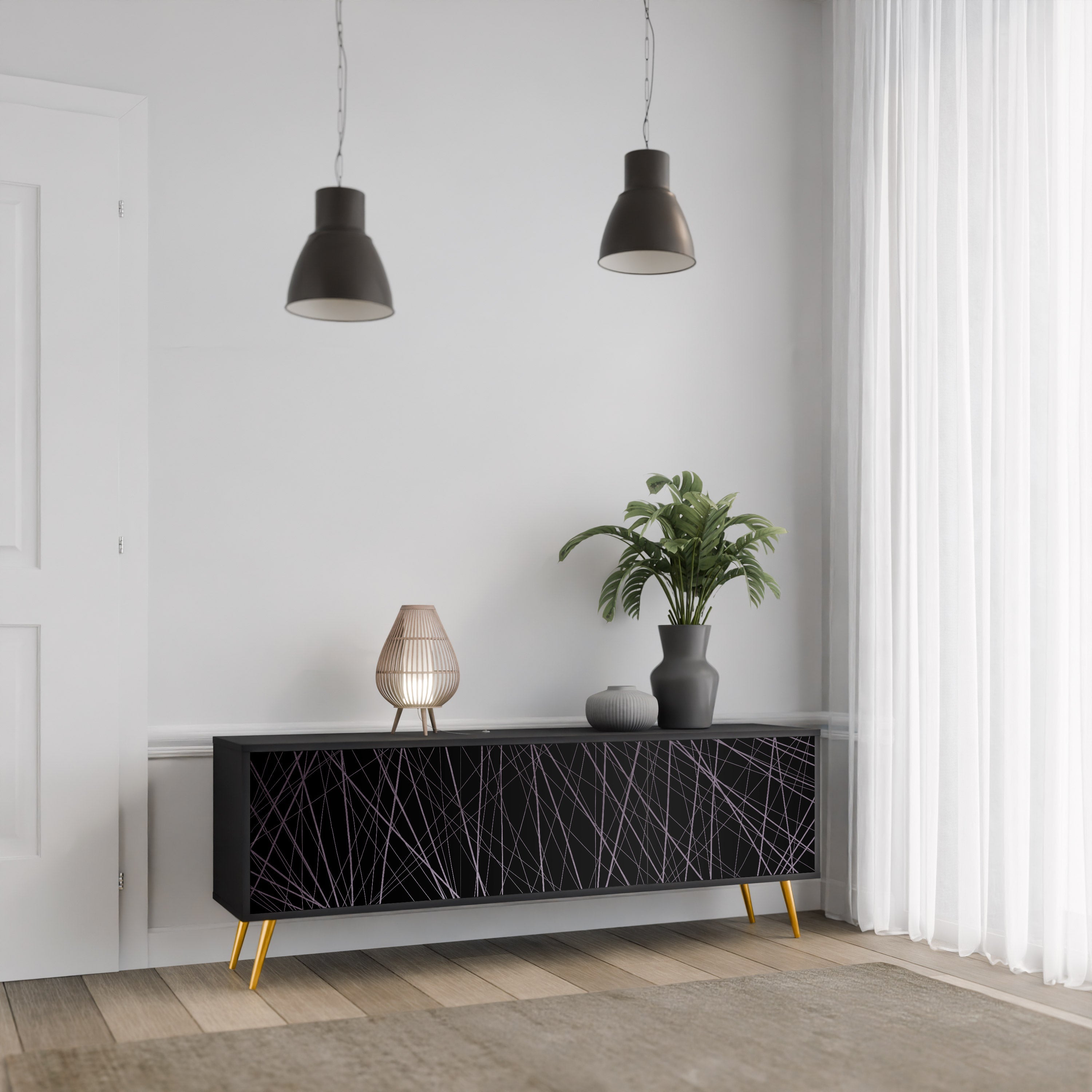 SHIMMER SPIDERGRAM TV-Lowboard mit 3 Türen in Schwarz