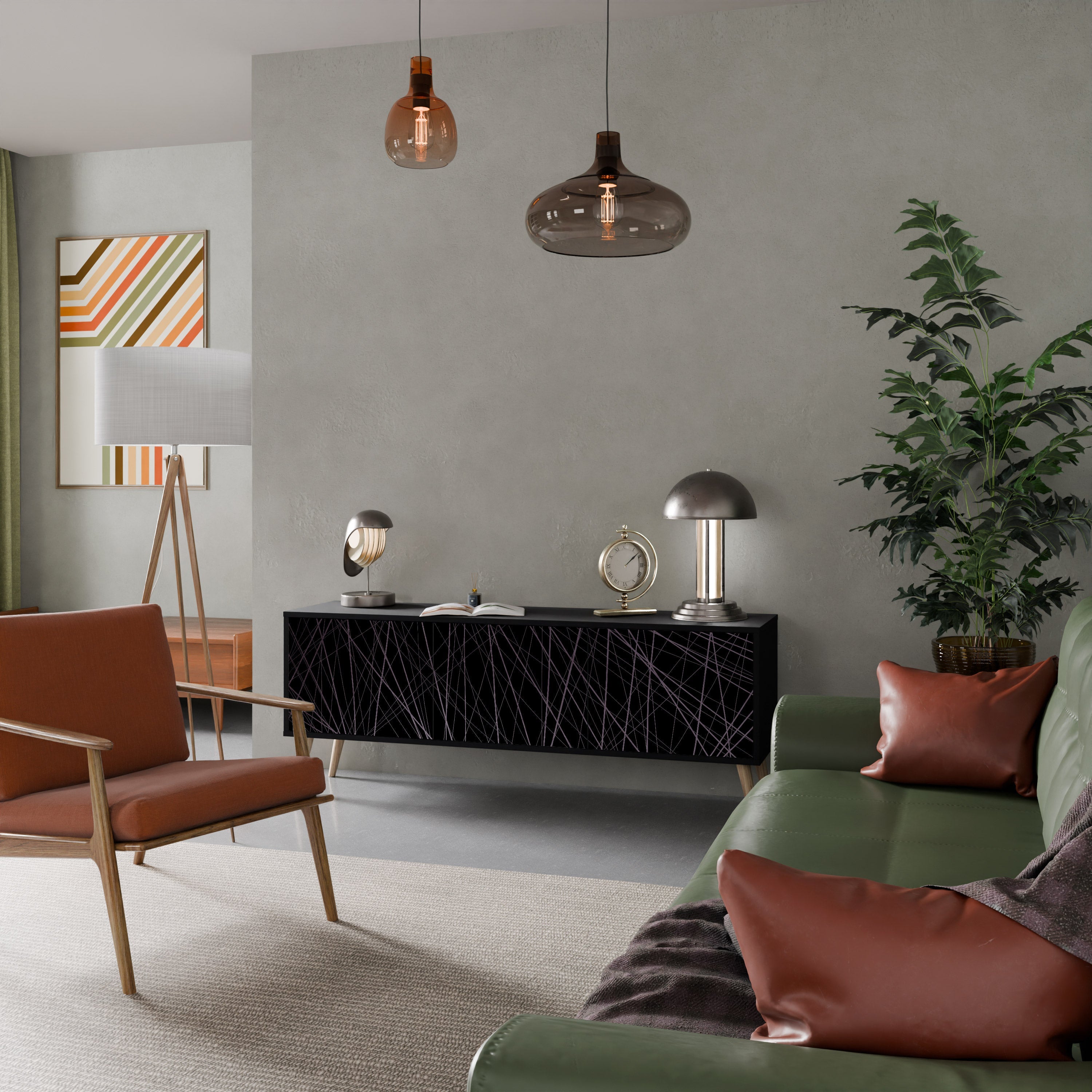 SHIMMER SPIDERGRAM TV-Lowboard mit 3 Türen in Schwarz