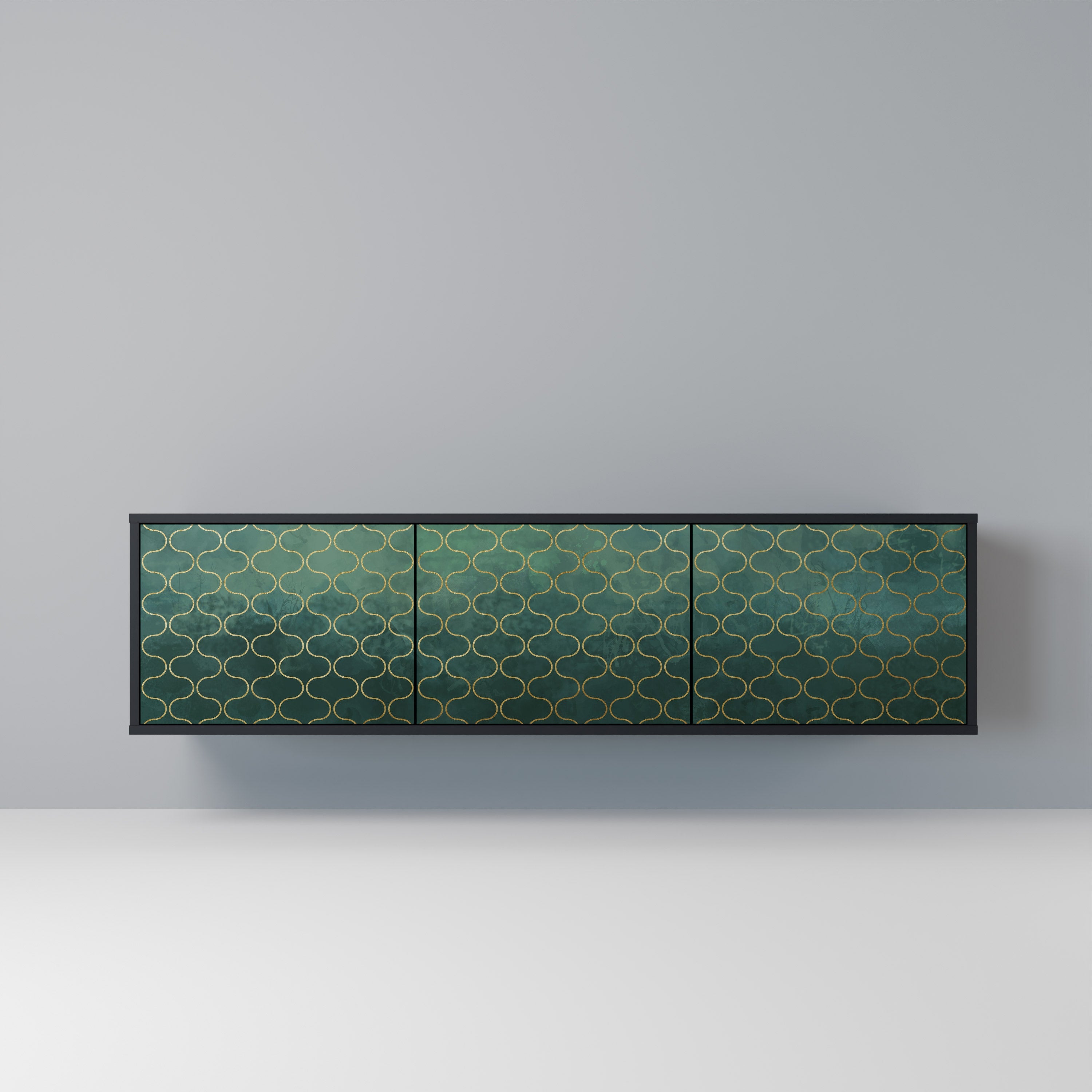 TESSELATED GREENERY TV-Lowboard mit 3 Türen in Schwarz