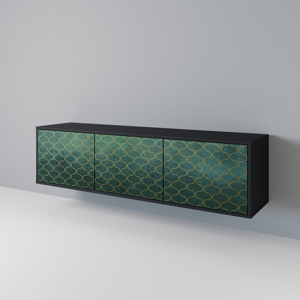 TESSELATED GREENERY TV-Lowboard mit 3 Türen in Schwarz