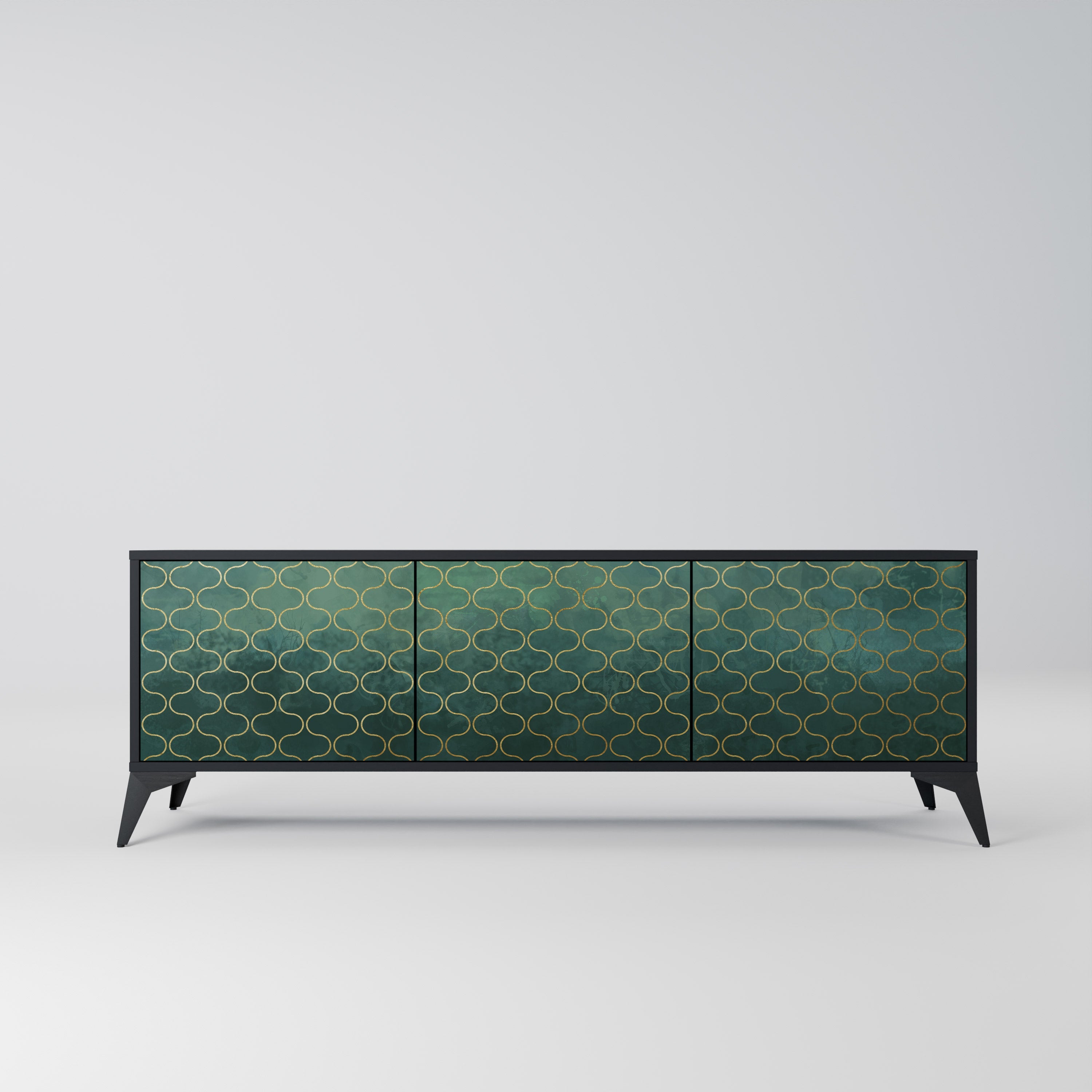 TESSELATED GREENERY TV-Lowboard mit 3 Türen in Schwarz