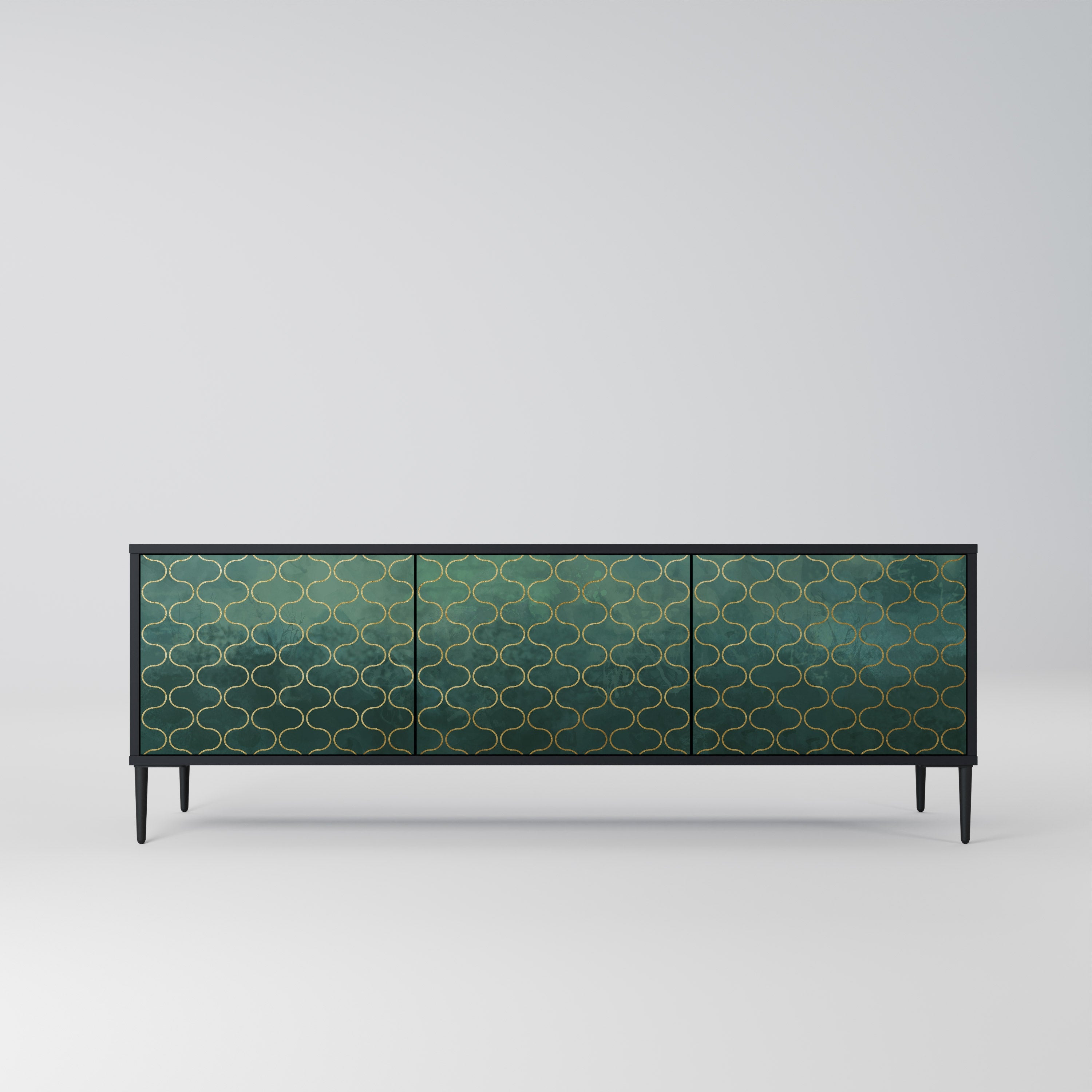 TESSELATED GREENERY TV-Lowboard mit 3 Türen in Schwarz