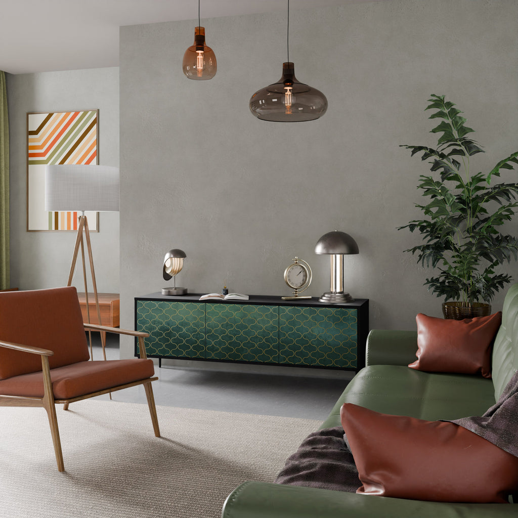 TESSELATED GREENERY TV-Lowboard mit 3 Türen in Schwarz