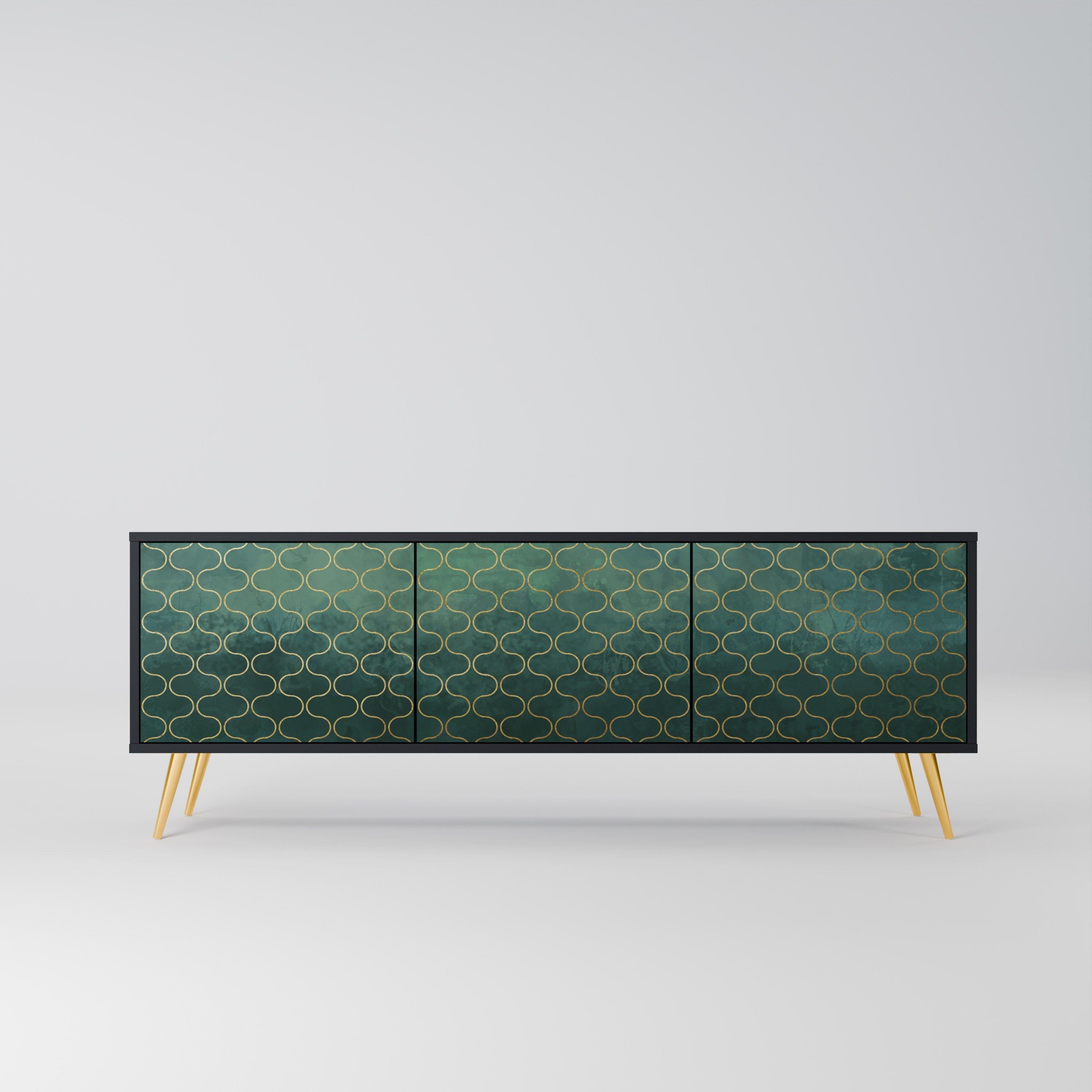 TESSELATED GREENERY TV-Lowboard mit 3 Türen in Schwarz