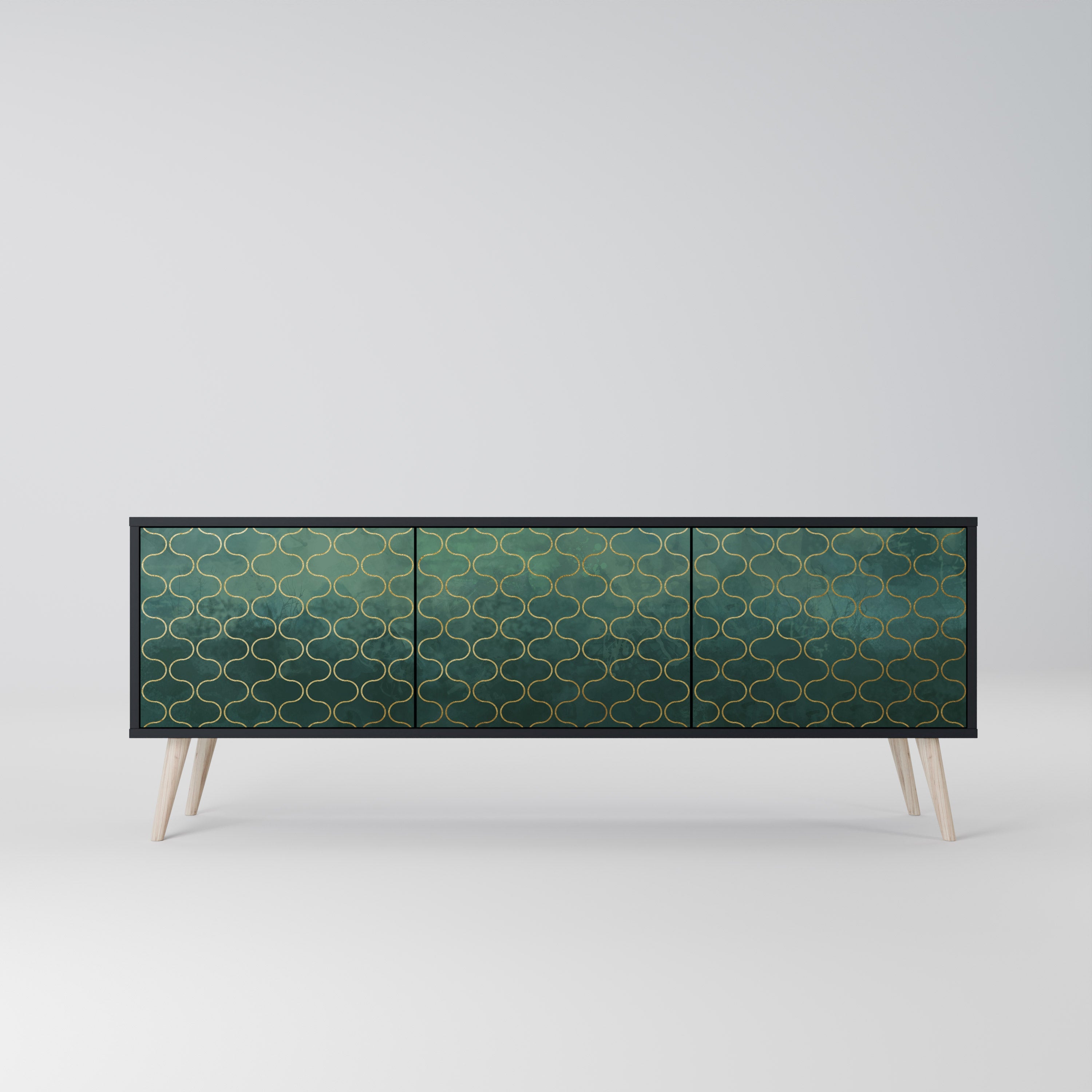 TESSELATED GREENERY TV-Lowboard mit 3 Türen in Schwarz