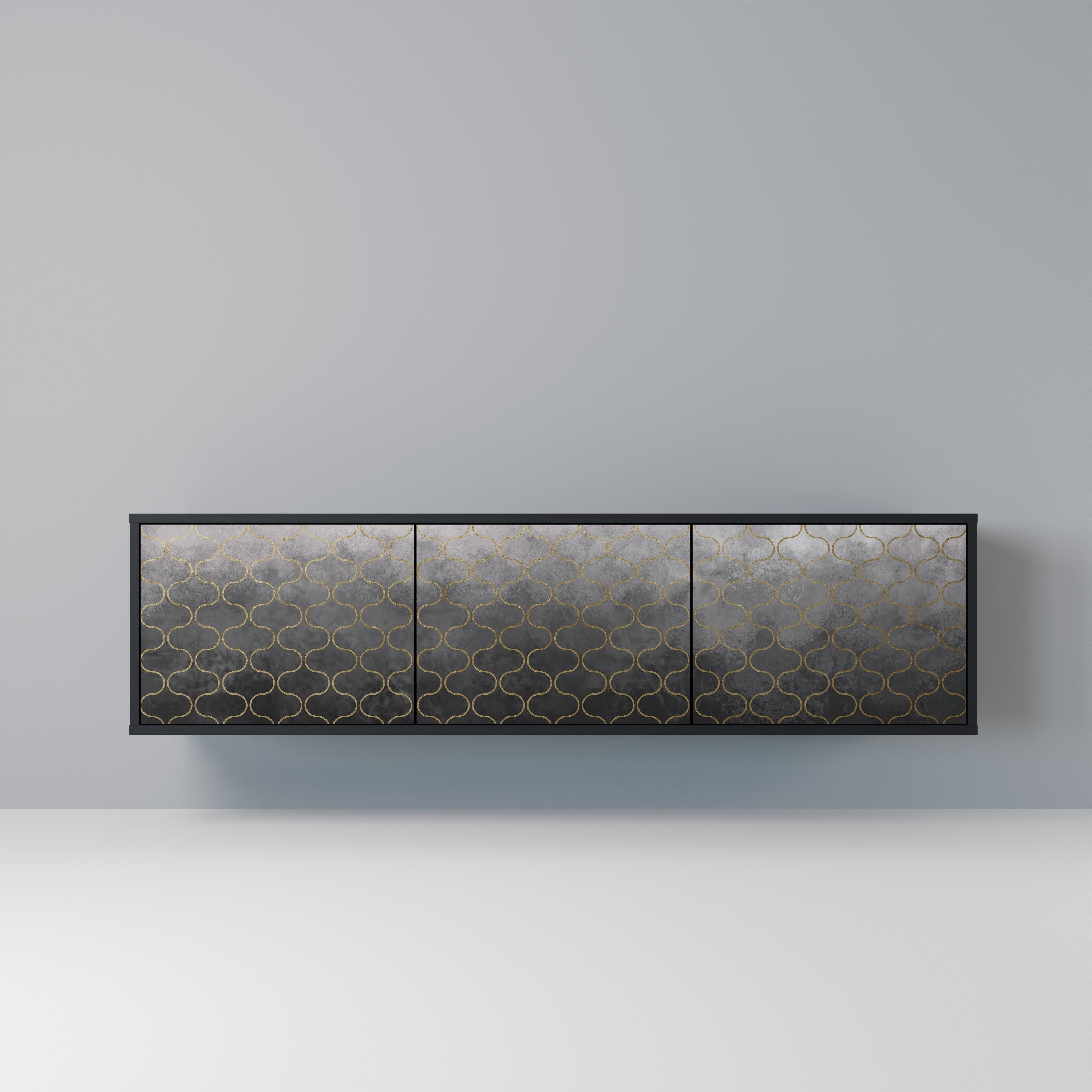 TESSELATED GRAYISH TV-Lowboard mit 3 Türen in Schwarz