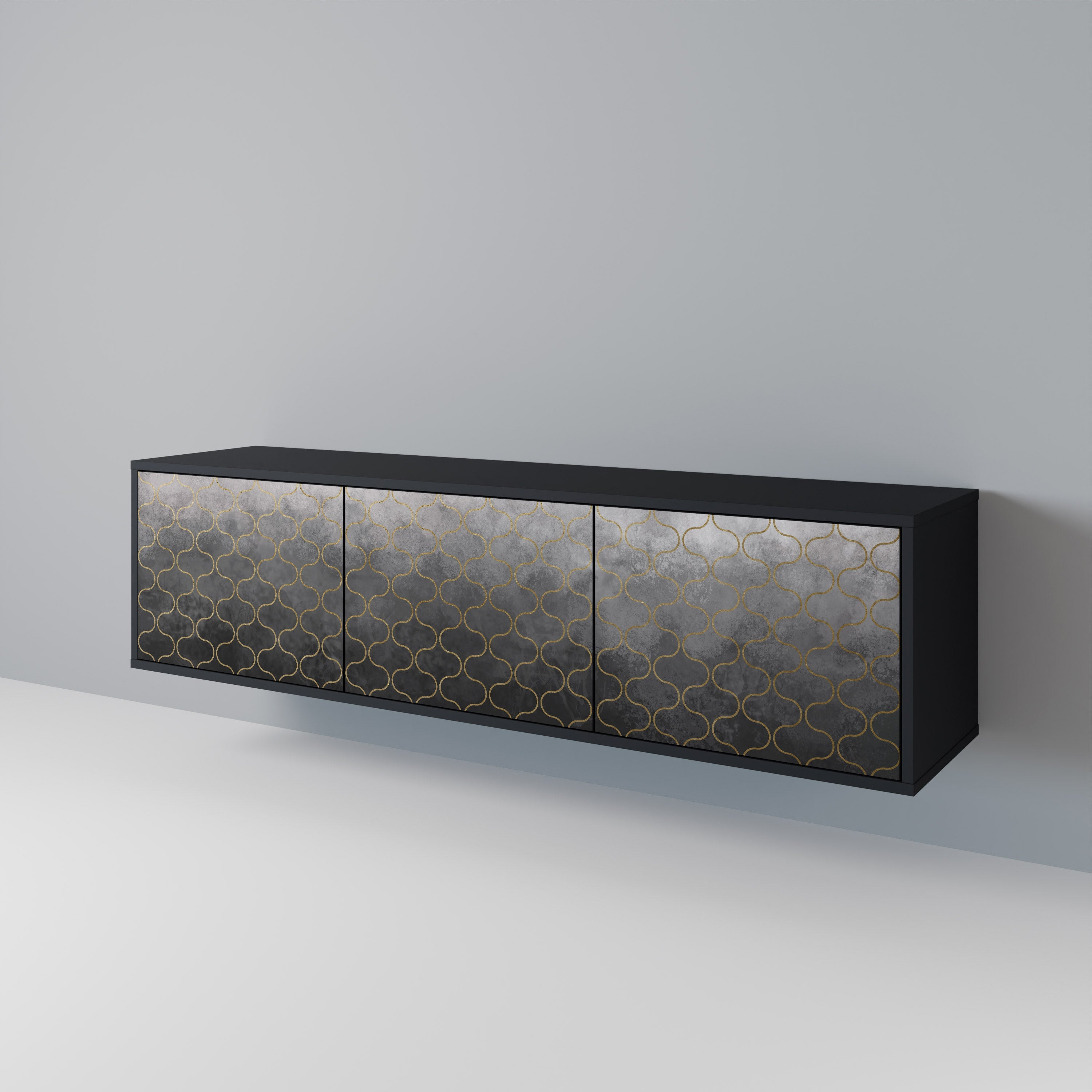 TESSELATED GRAYISH TV-Lowboard mit 3 Türen in Schwarz