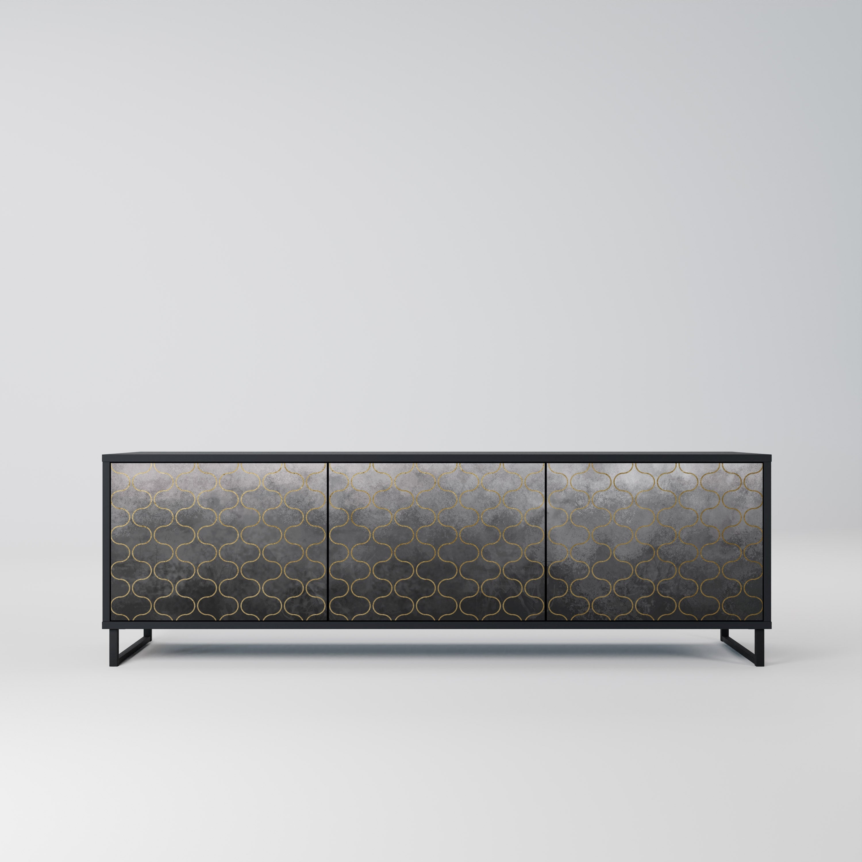 TESSELATED GRAYISH TV-Lowboard mit 3 Türen in Schwarz