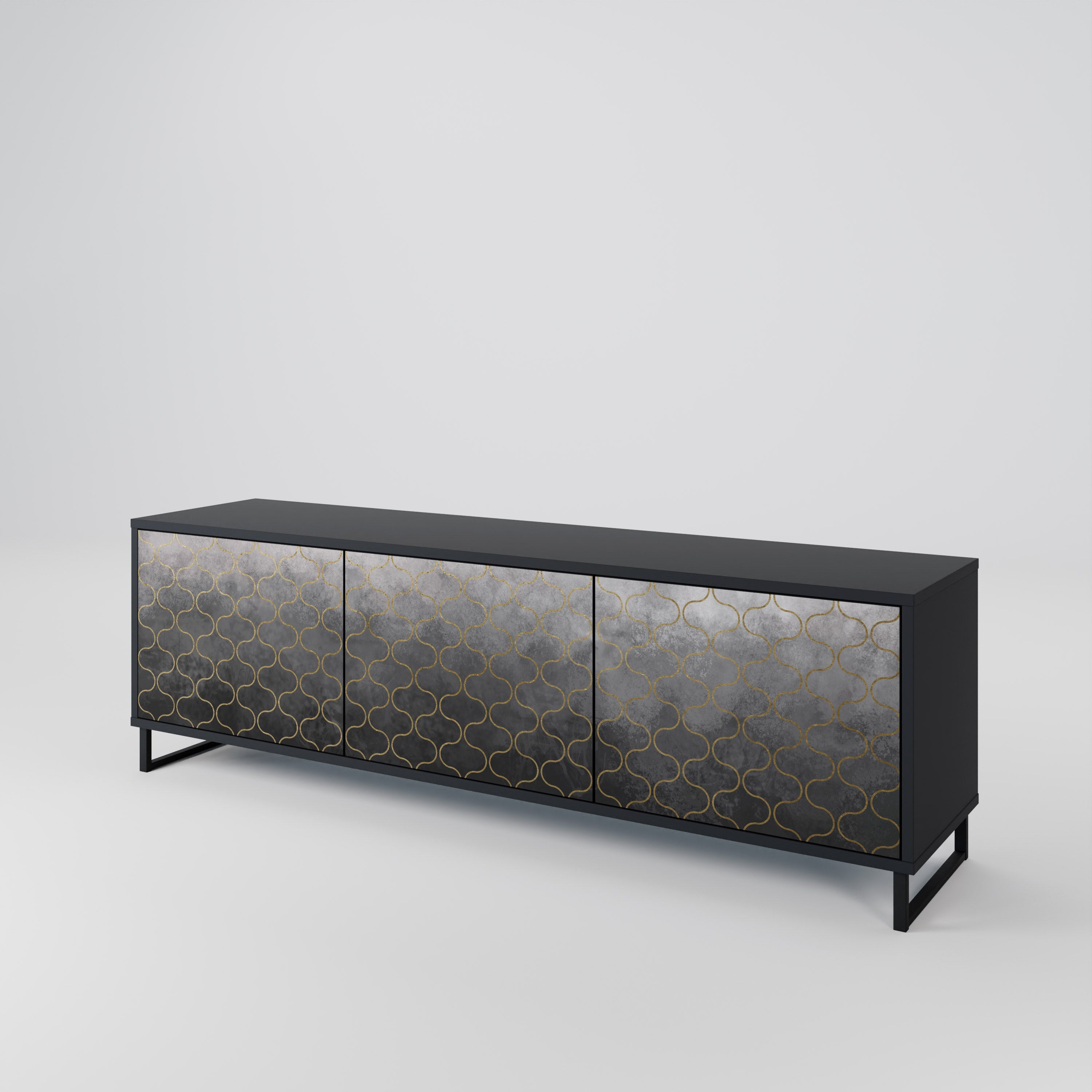 TESSELATED GRAYISH TV-Lowboard mit 3 Türen in Schwarz