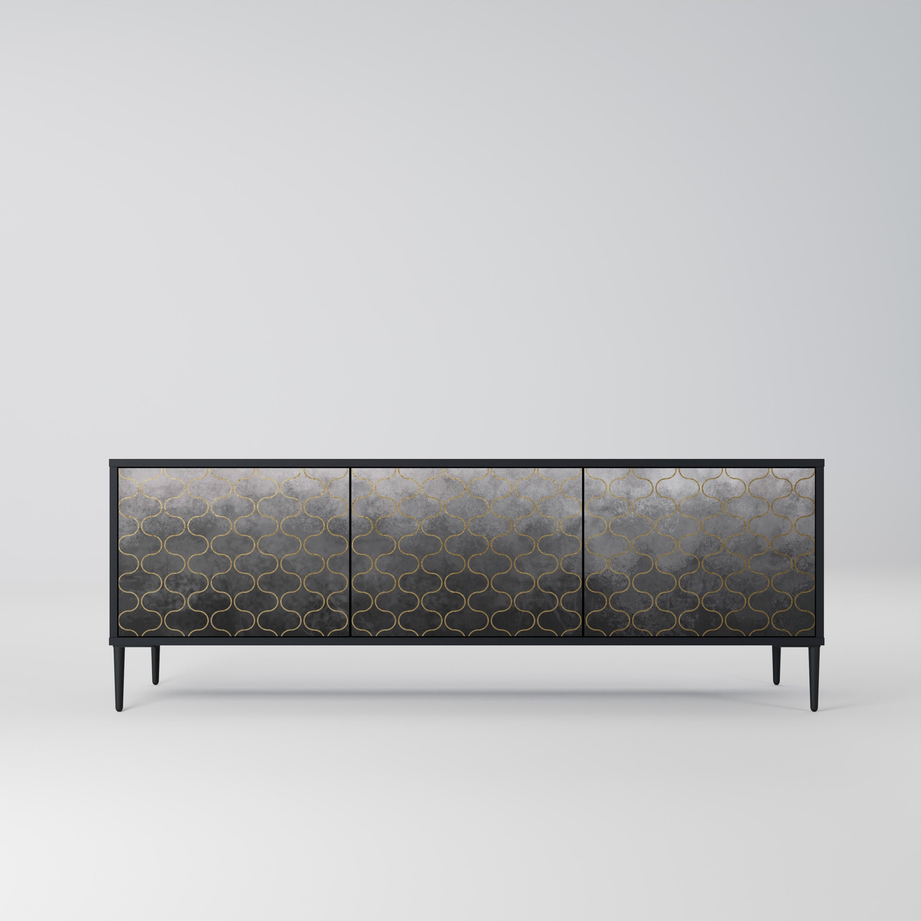 TESSELATED GRAYISH TV-Lowboard mit 3 Türen in Schwarz