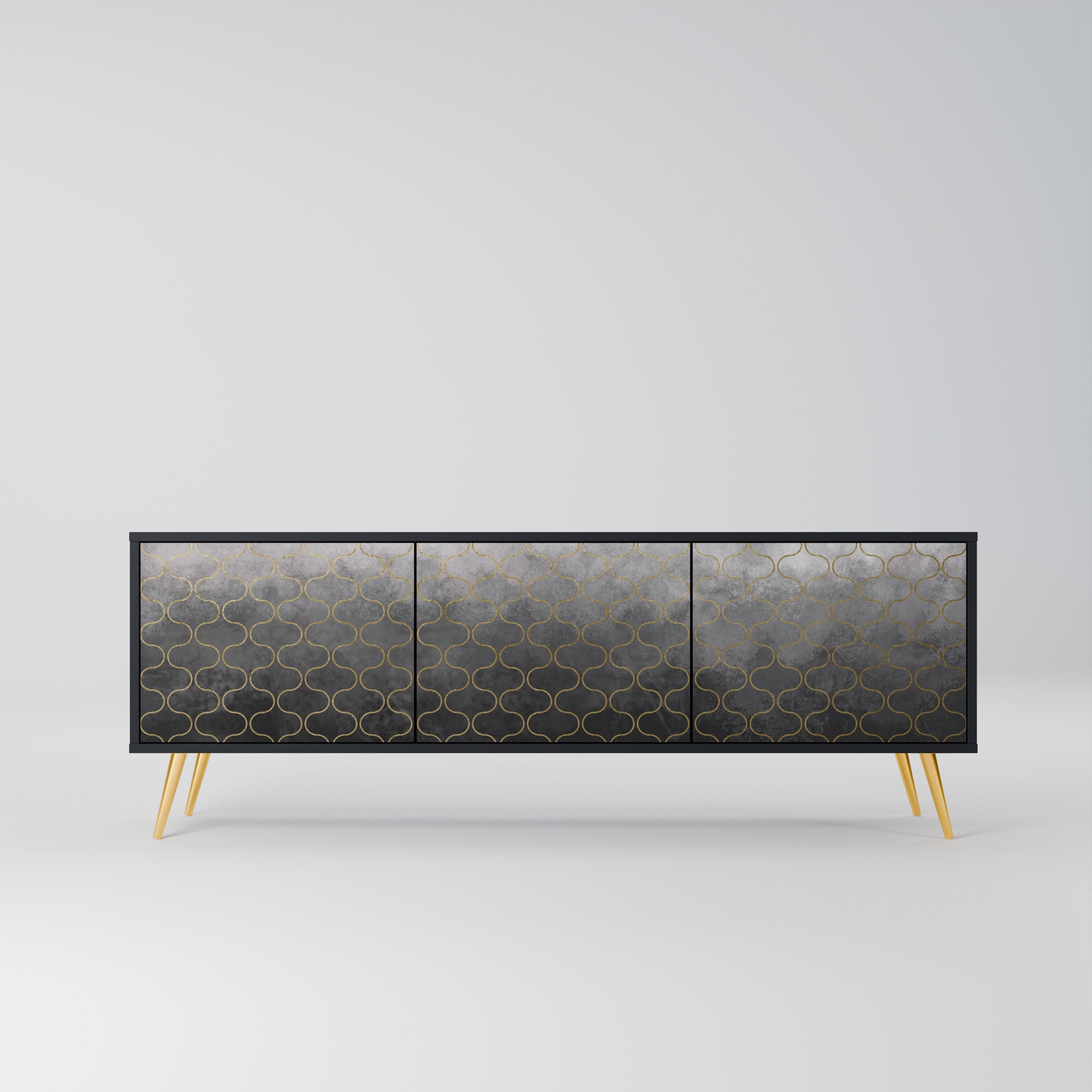 TESSELATED GRAYISH TV-Lowboard mit 3 Türen in Schwarz