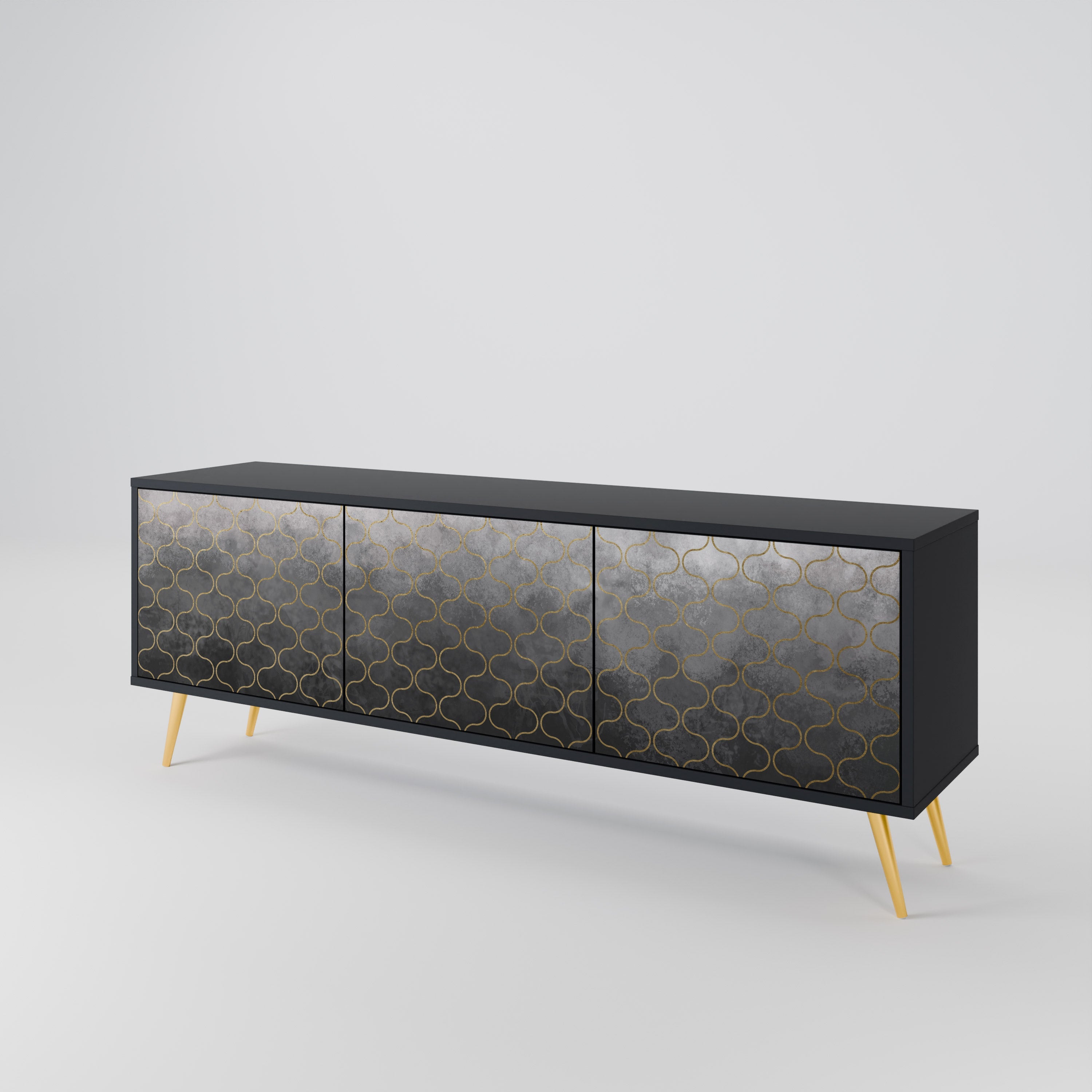 TESSELATED GRAYISH TV-Lowboard mit 3 Türen in Schwarz