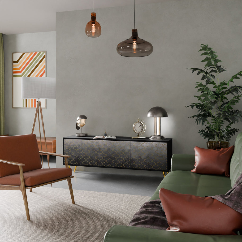 TESSELATED GRAYISH TV-Lowboard mit 3 Türen in Schwarz