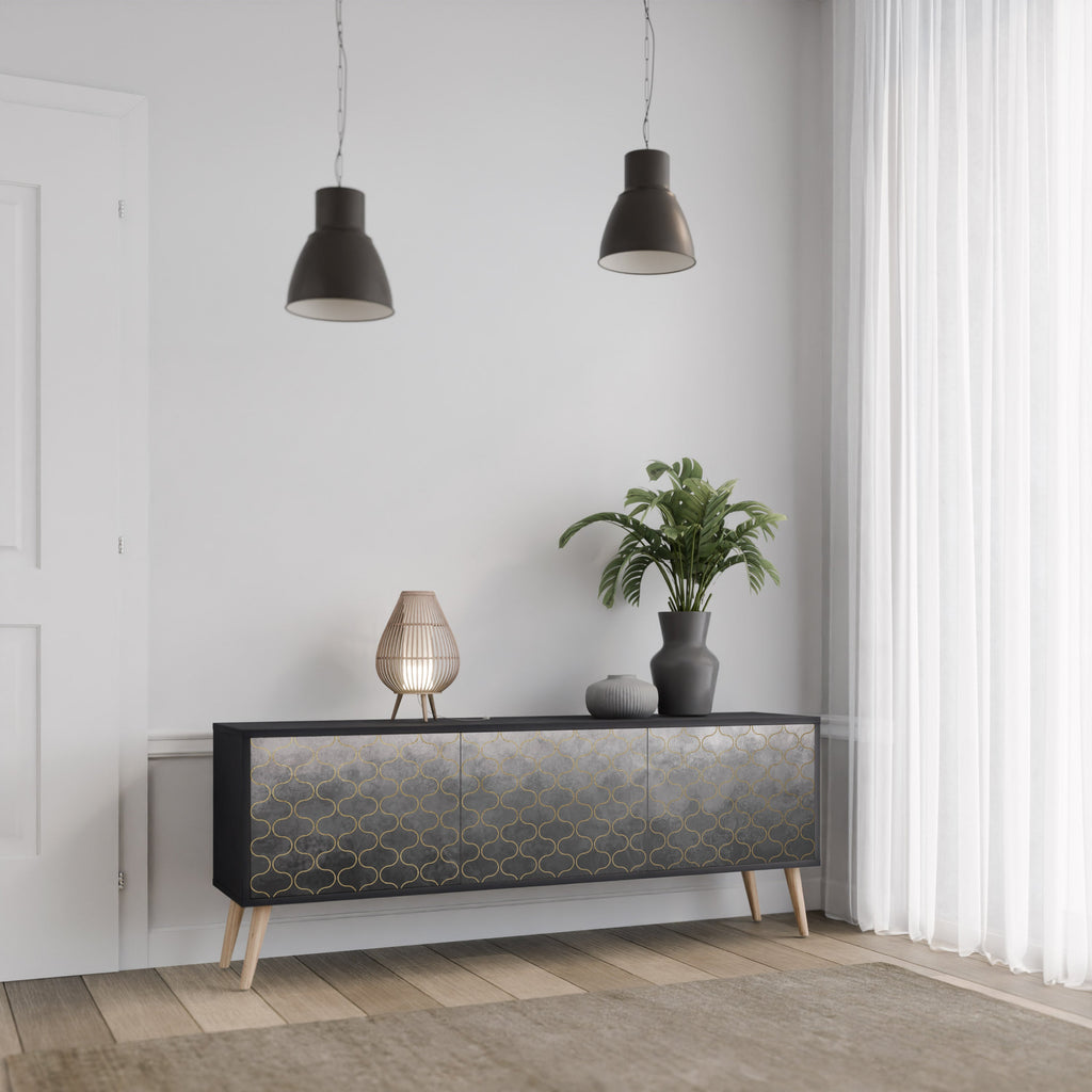 TESSELATED GRAYISH TV-Lowboard mit 3 Türen in Schwarz