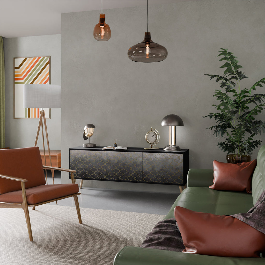 TESSELATED GRAYISH TV-Lowboard mit 3 Türen in Schwarz