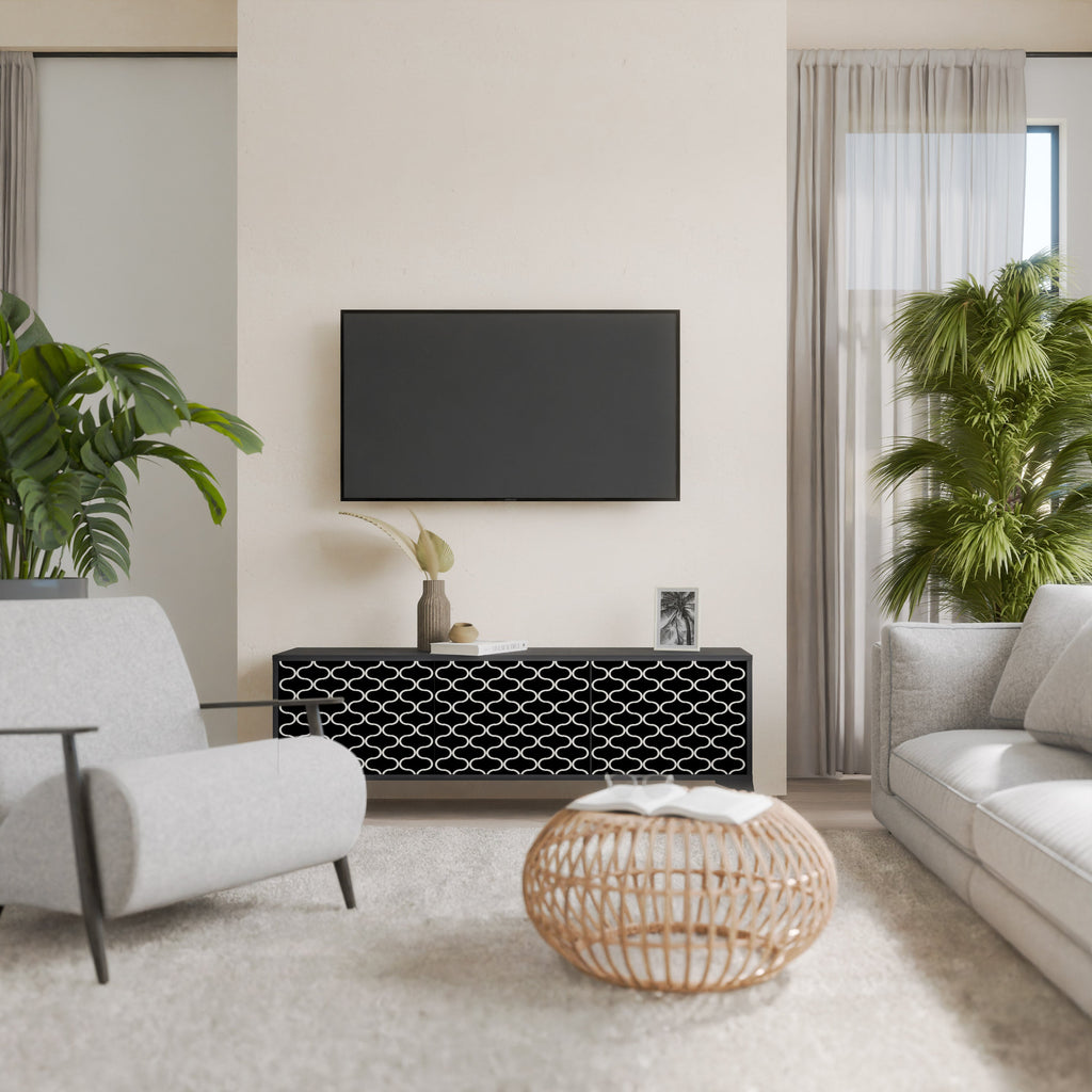 TESSELATED BLACKNESS TV-Lowboard mit 3 Türen in Schwarz