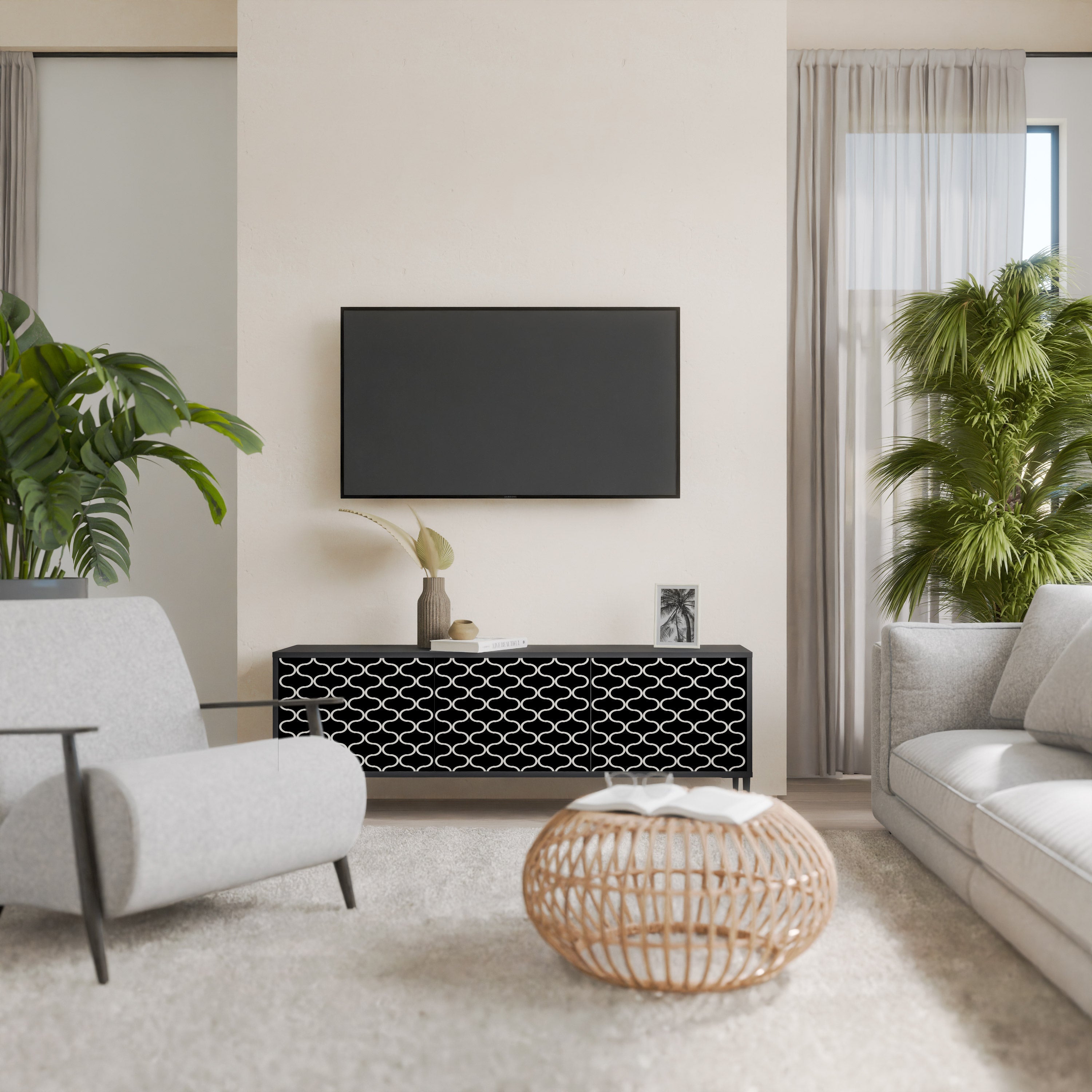 TESSELATED BLACKNESS TV-Lowboard mit 3 Türen in Schwarz