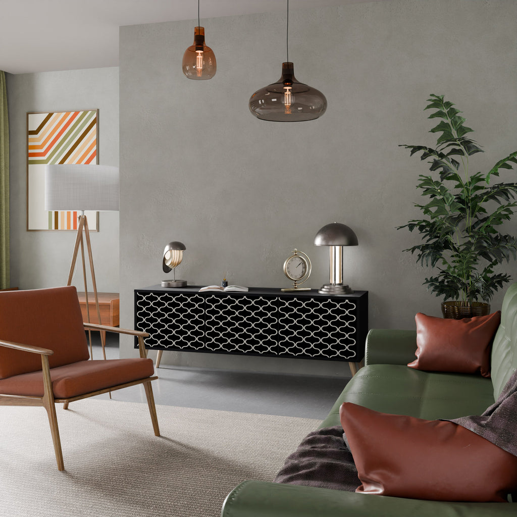 TESSELATED BLACKNESS TV-Lowboard mit 3 Türen in Schwarz