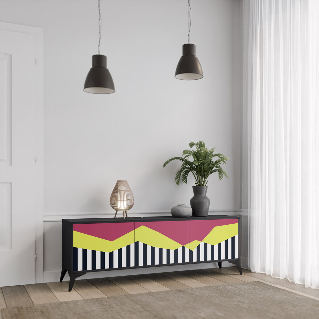 PIANO FANTASY TV-Lowboard mit 3 Türen in Schwarz