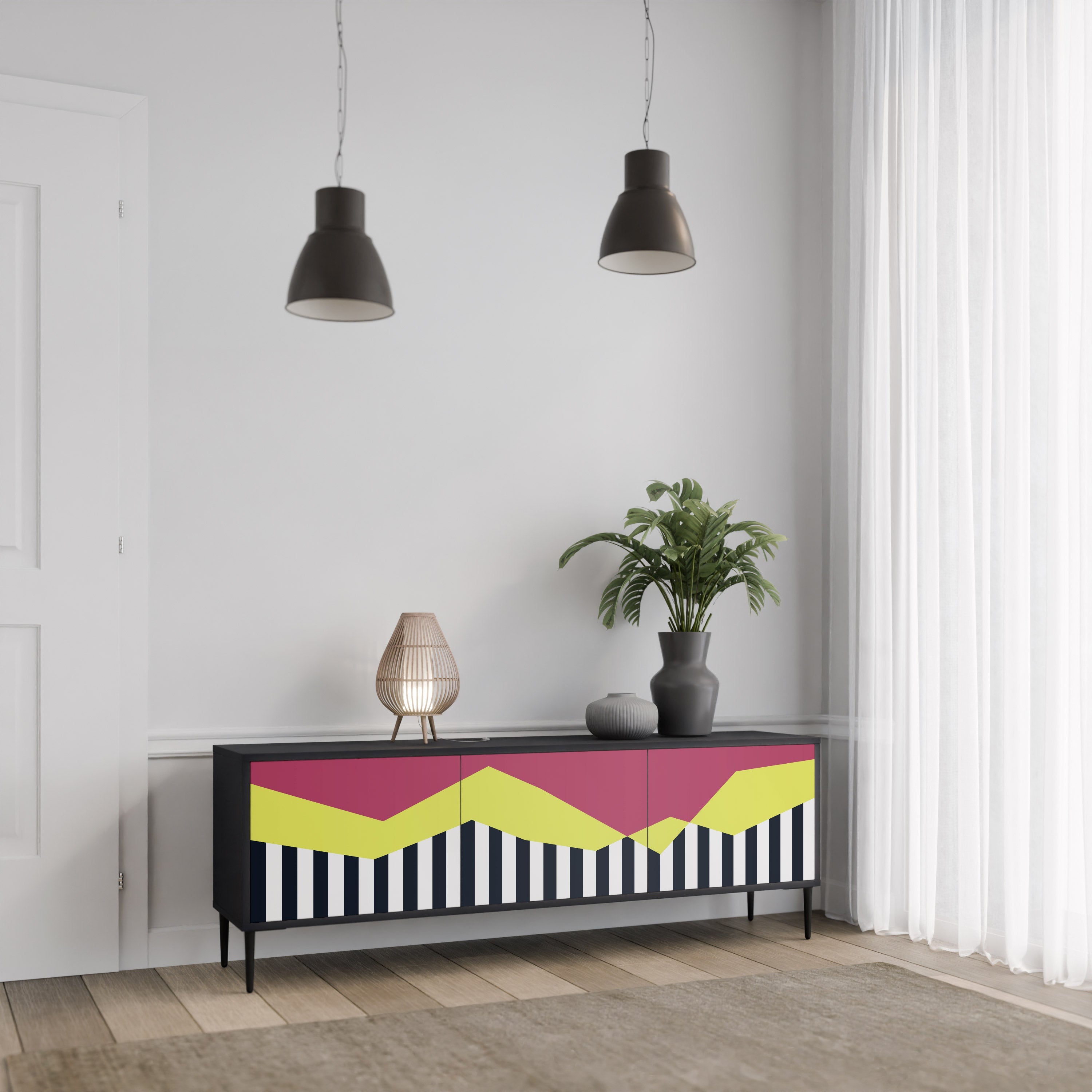 PIANO FANTASY TV-Lowboard mit 3 Türen in Schwarz