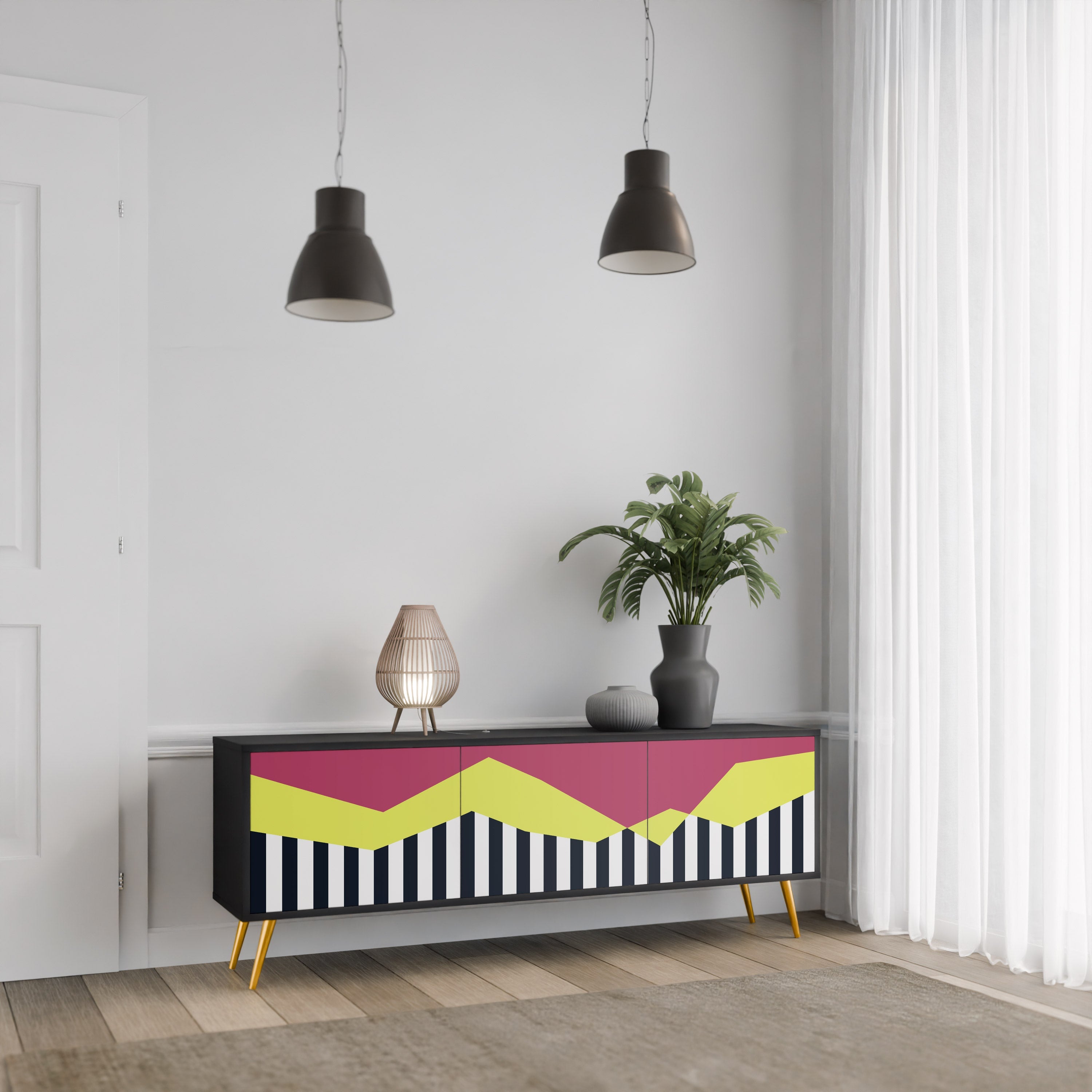 PIANO FANTASY TV-Lowboard mit 3 Türen in Schwarz